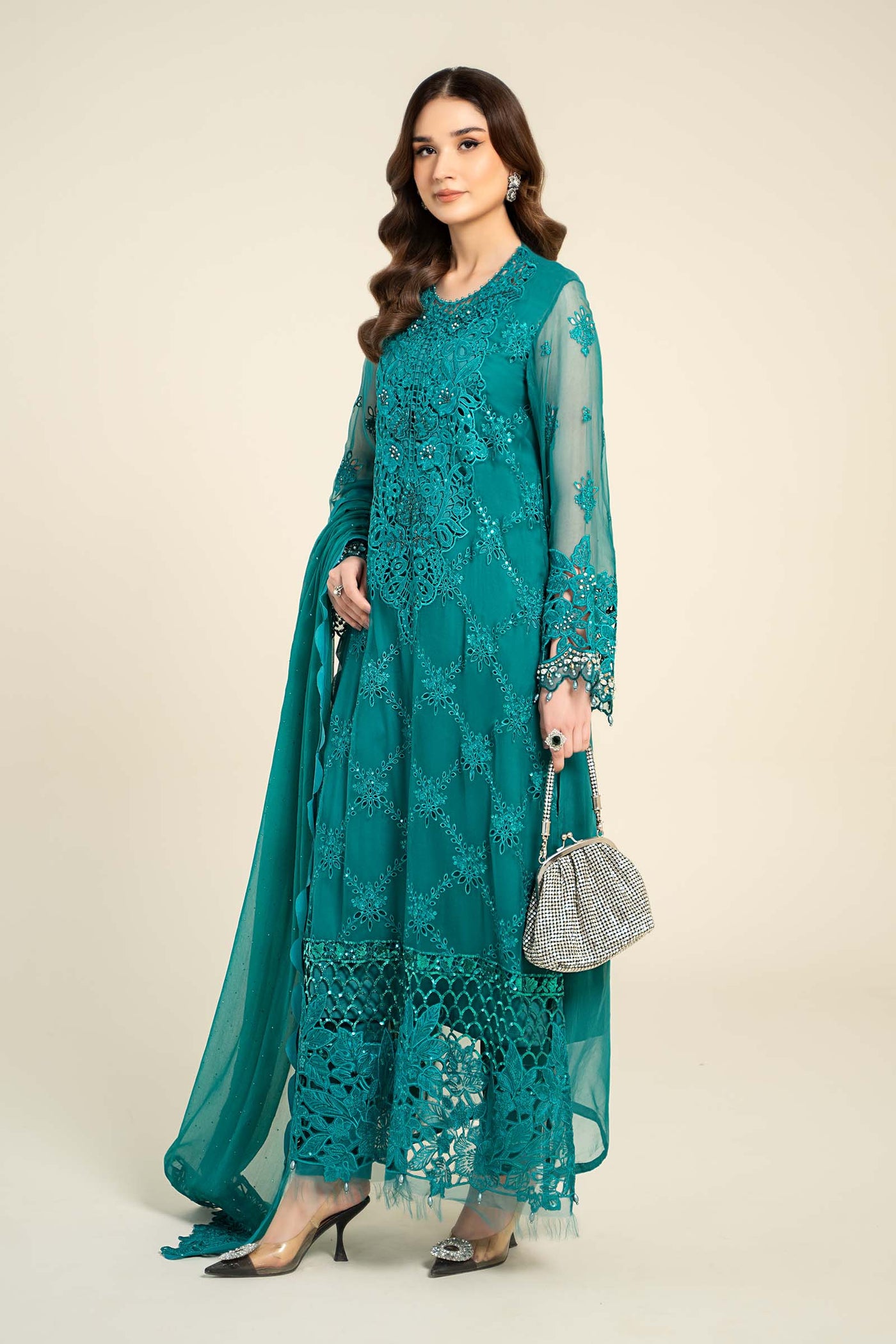 3 Piece Embroidered Chiffon Suit | MCS-24-105