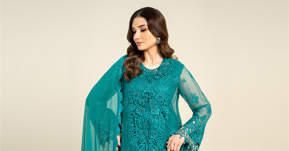 3 Piece Embroidered Chiffon Suit | MCS-24-105