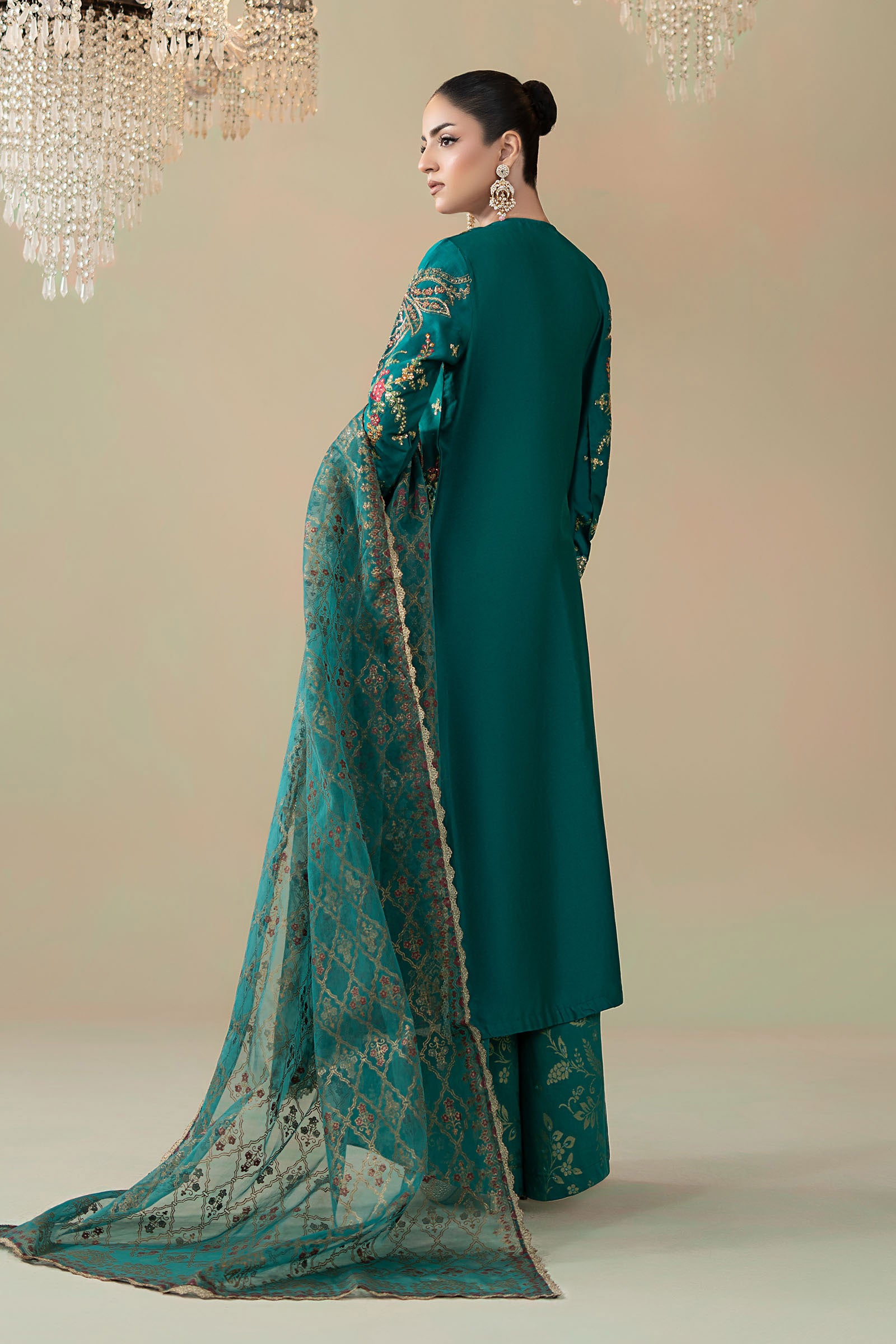 3 Piece Embroidered Cotton Satin Suit | CSS-805