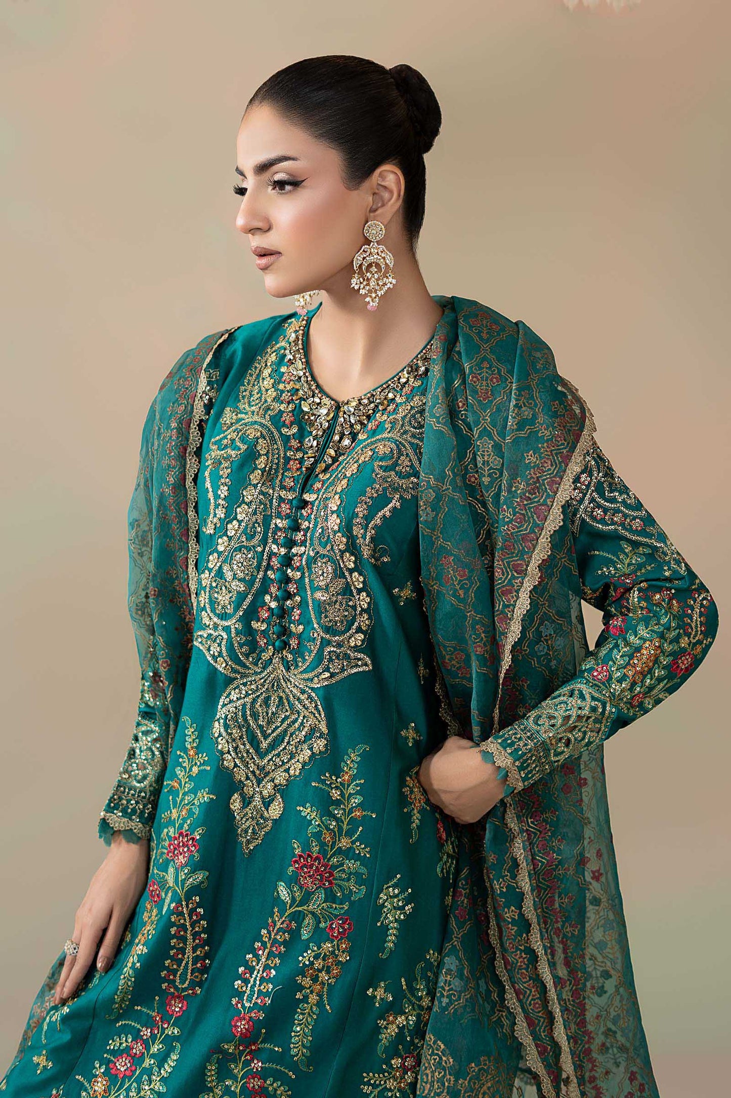 3 Piece Embroidered Cotton Satin Suit | CSS-805