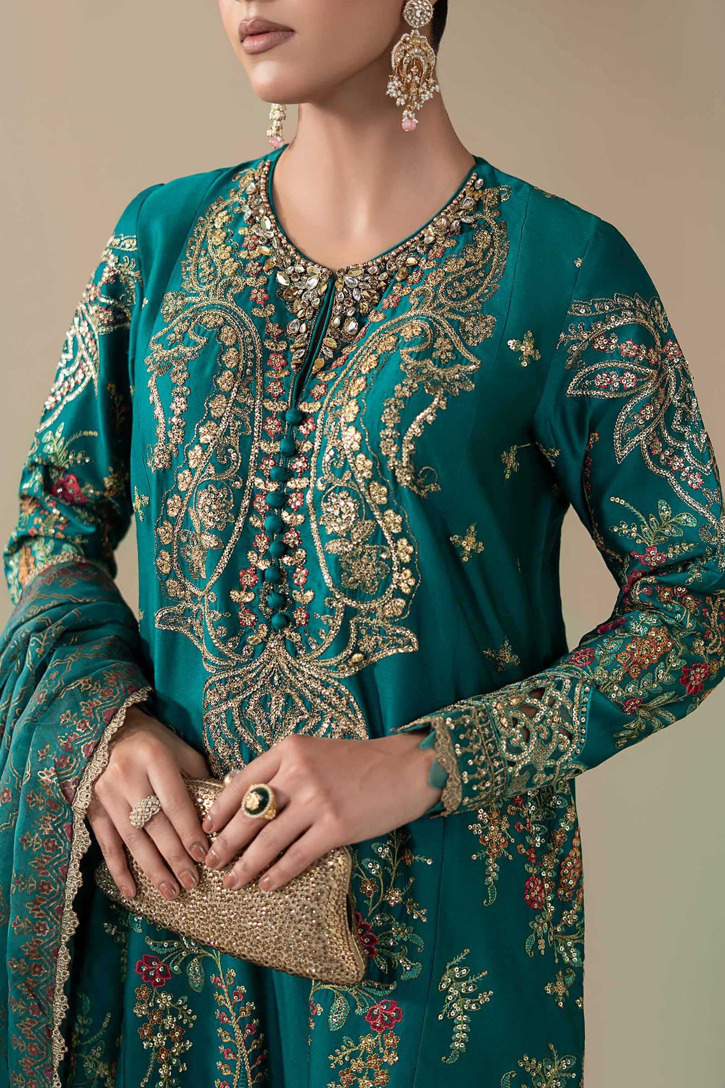 3 Piece Embroidered Cotton Satin Suit | CSS-805