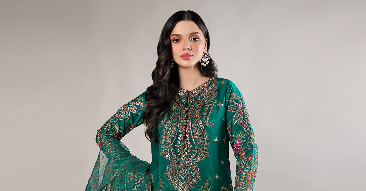 3 Piece Embroidered Cotton Satin Suit | CSS-805