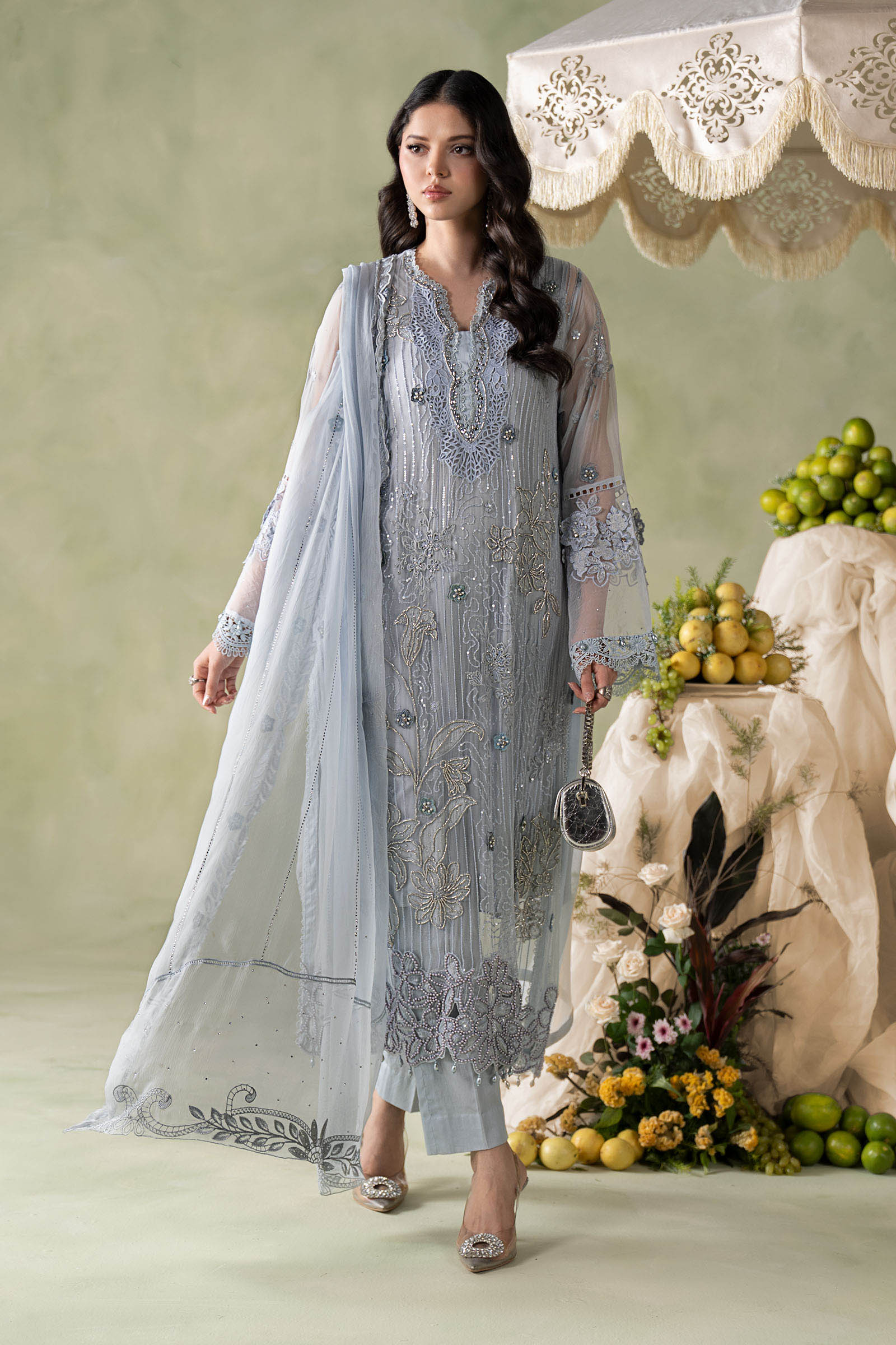 3 Piece Embroidered Chiffon Suit