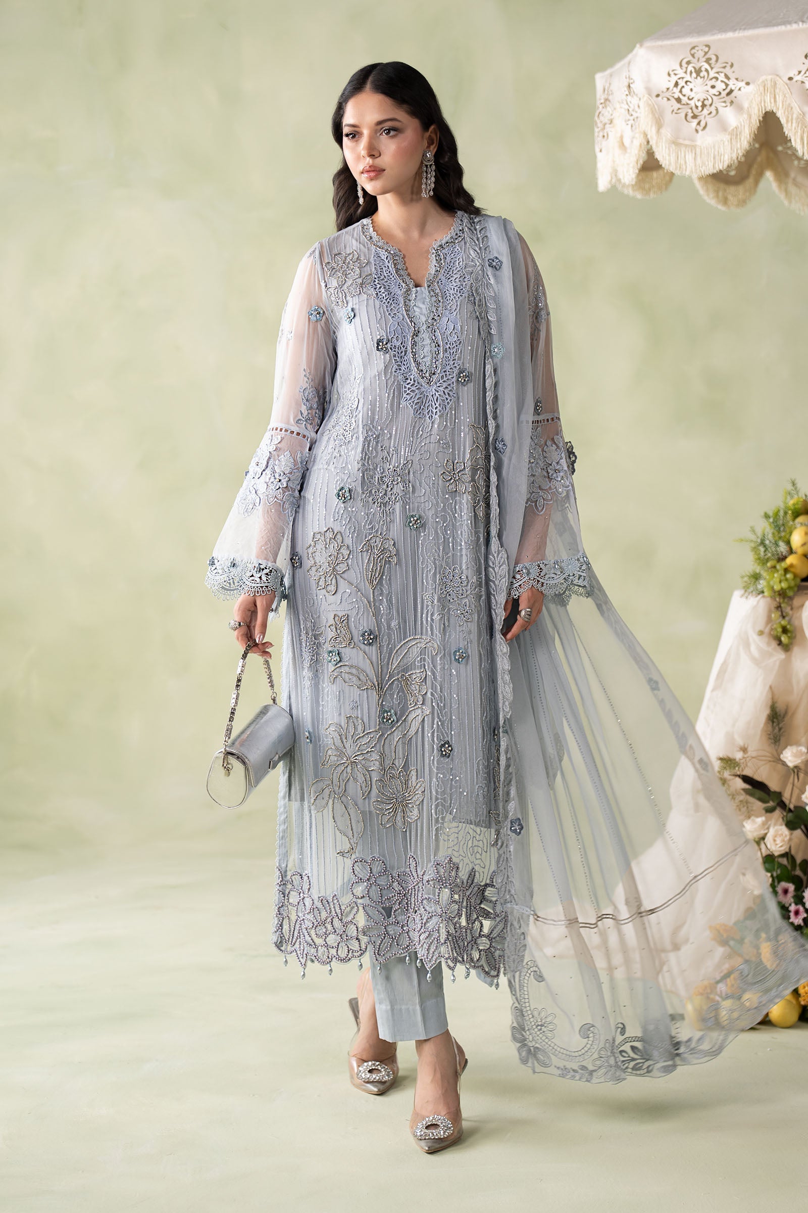 3 Piece Embroidered Chiffon Suit