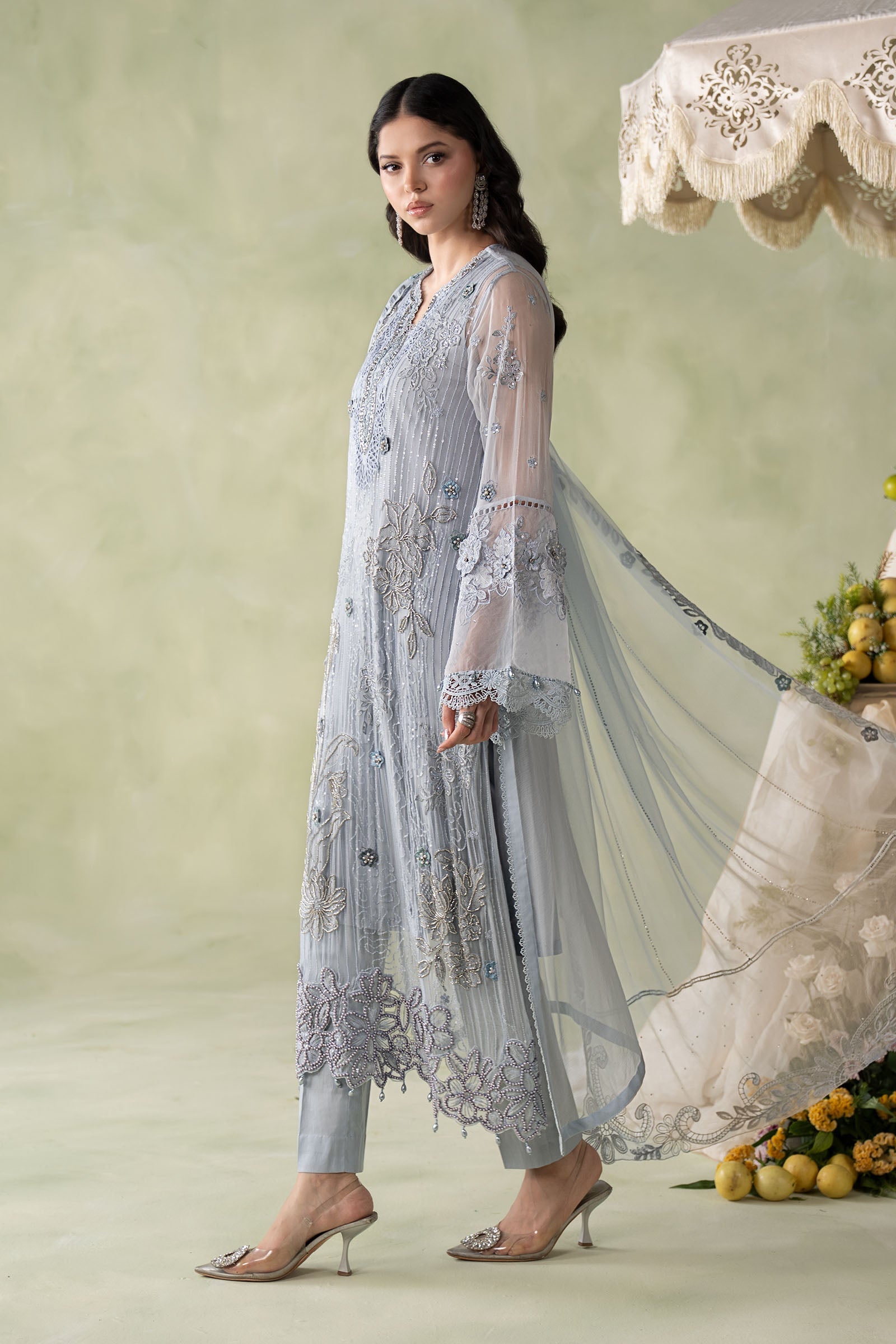 3 Piece Embroidered Chiffon Suit