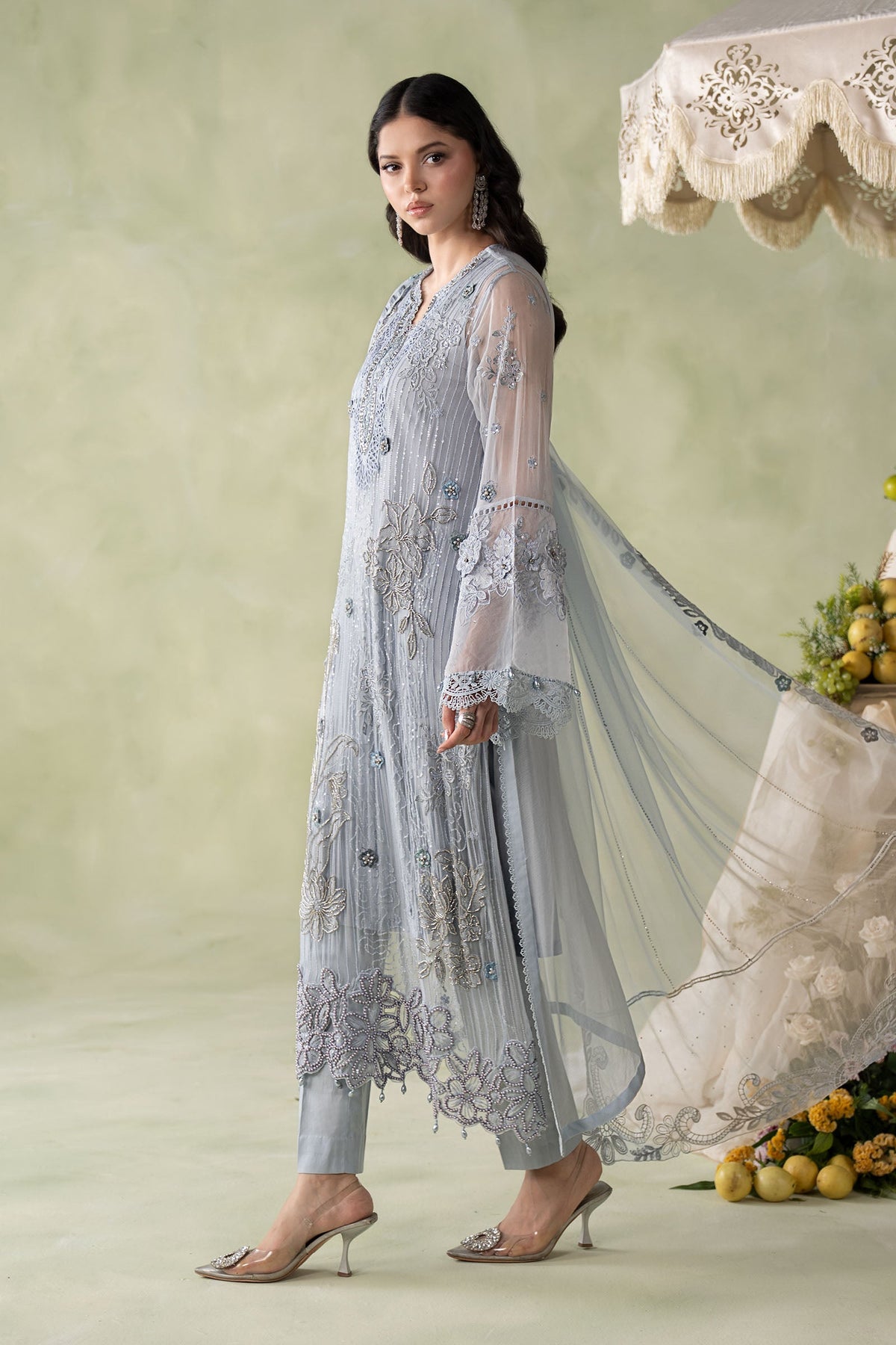 3 Piece Embroidered Chiffon Suit
