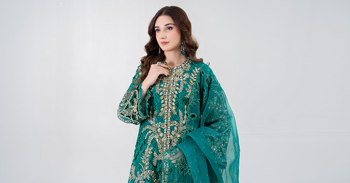 3 Piece Embroidered Organza Suit | BDS-2806
