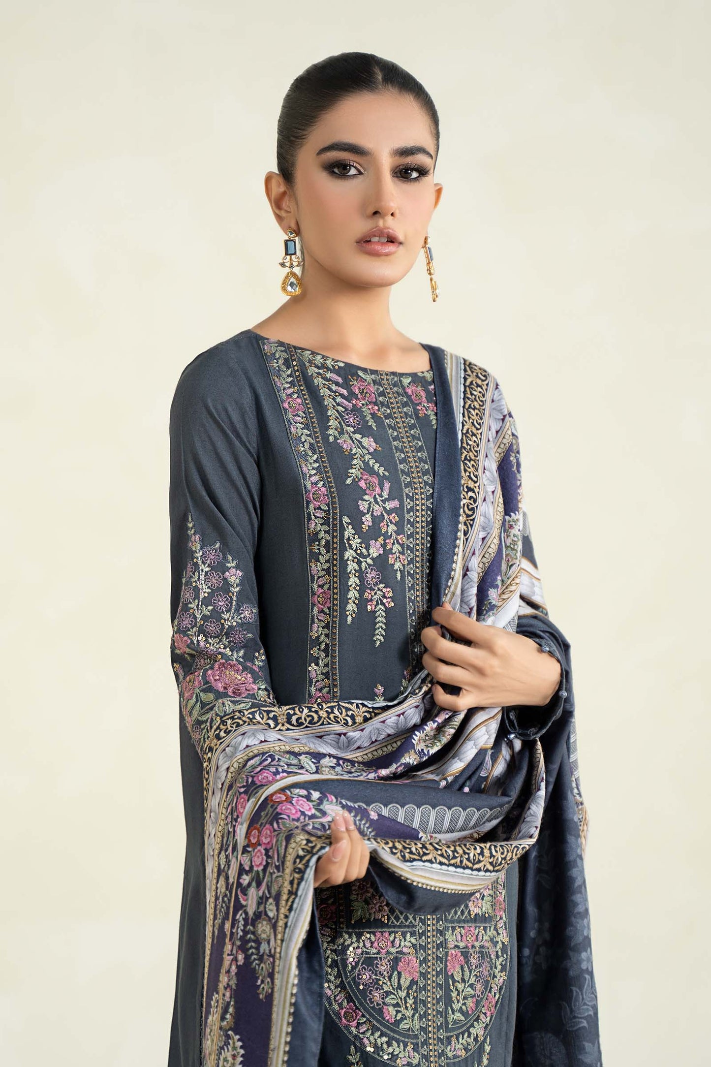 3 Piece Printed Linen Suit | MPS-2406-A