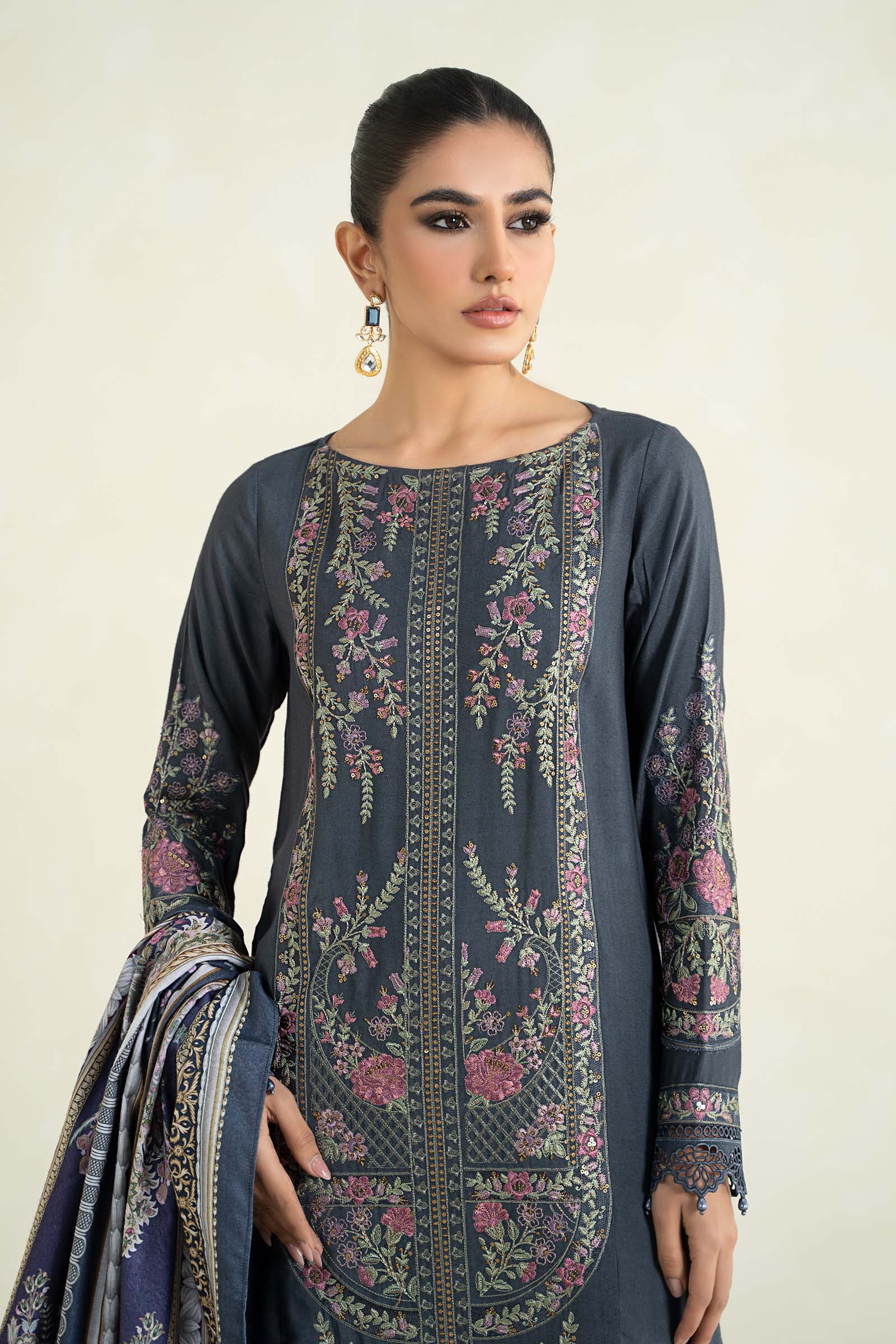 3 Piece Printed Linen Suit | MPS-2406-A