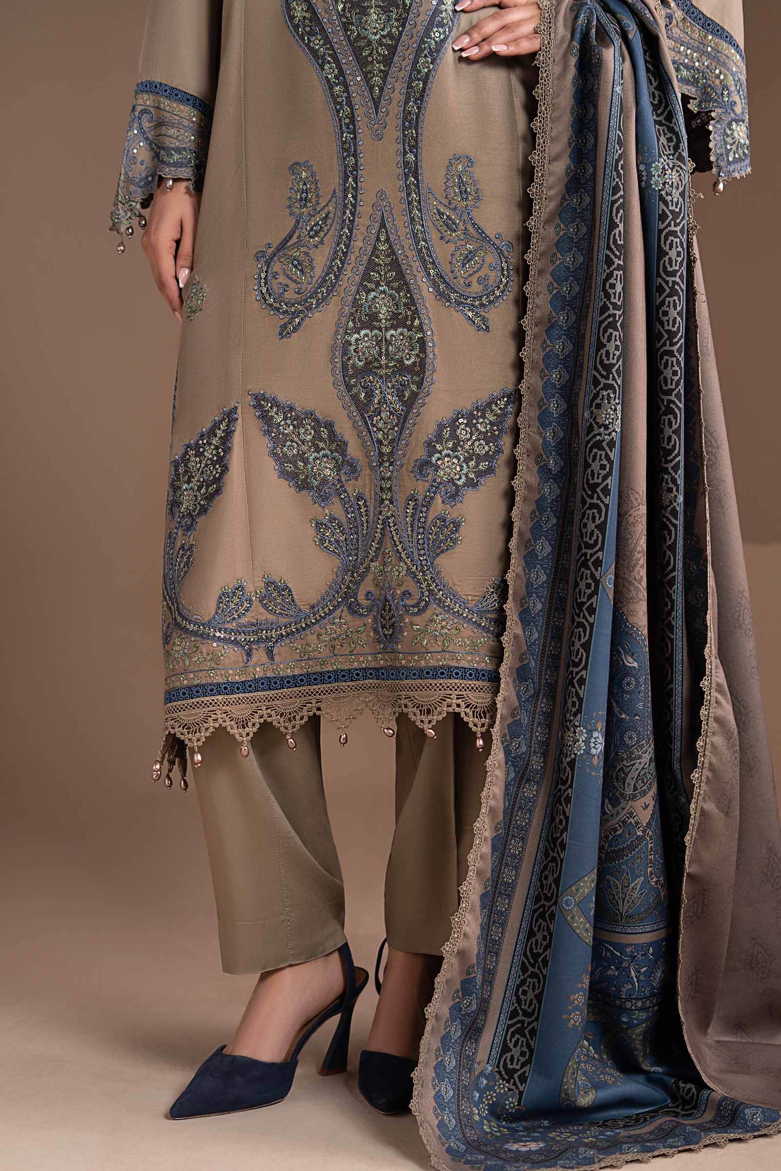 3 Piece Embroidered Twill Linen Suit