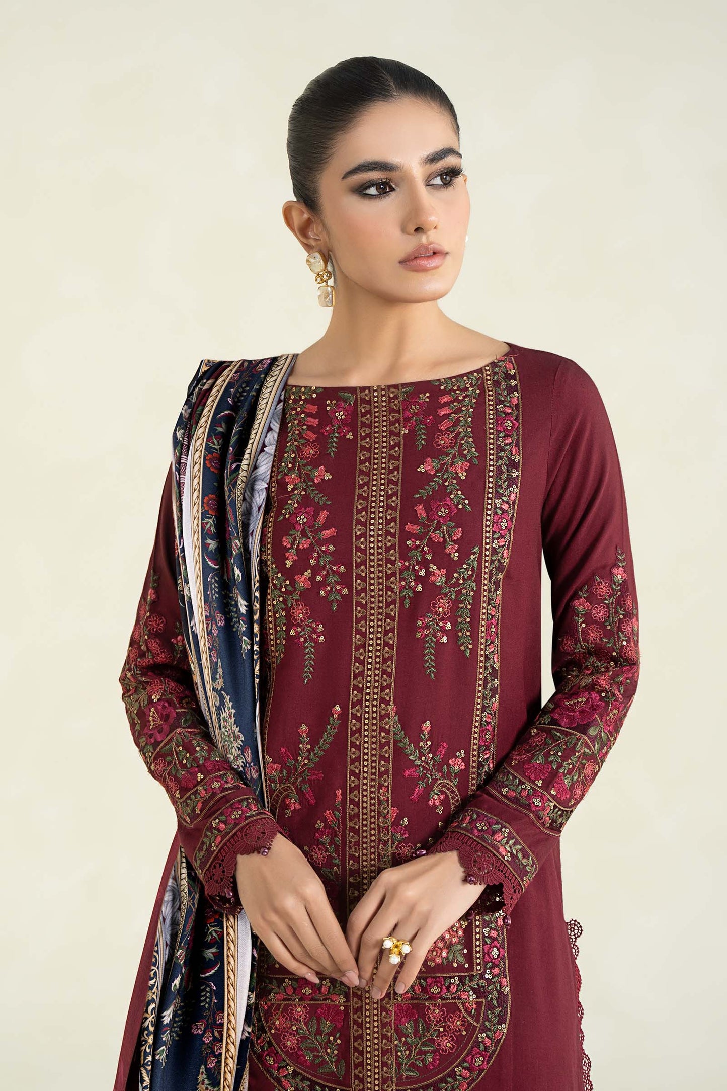 3 Piece Printed Linen Suit | MPS-2406-B