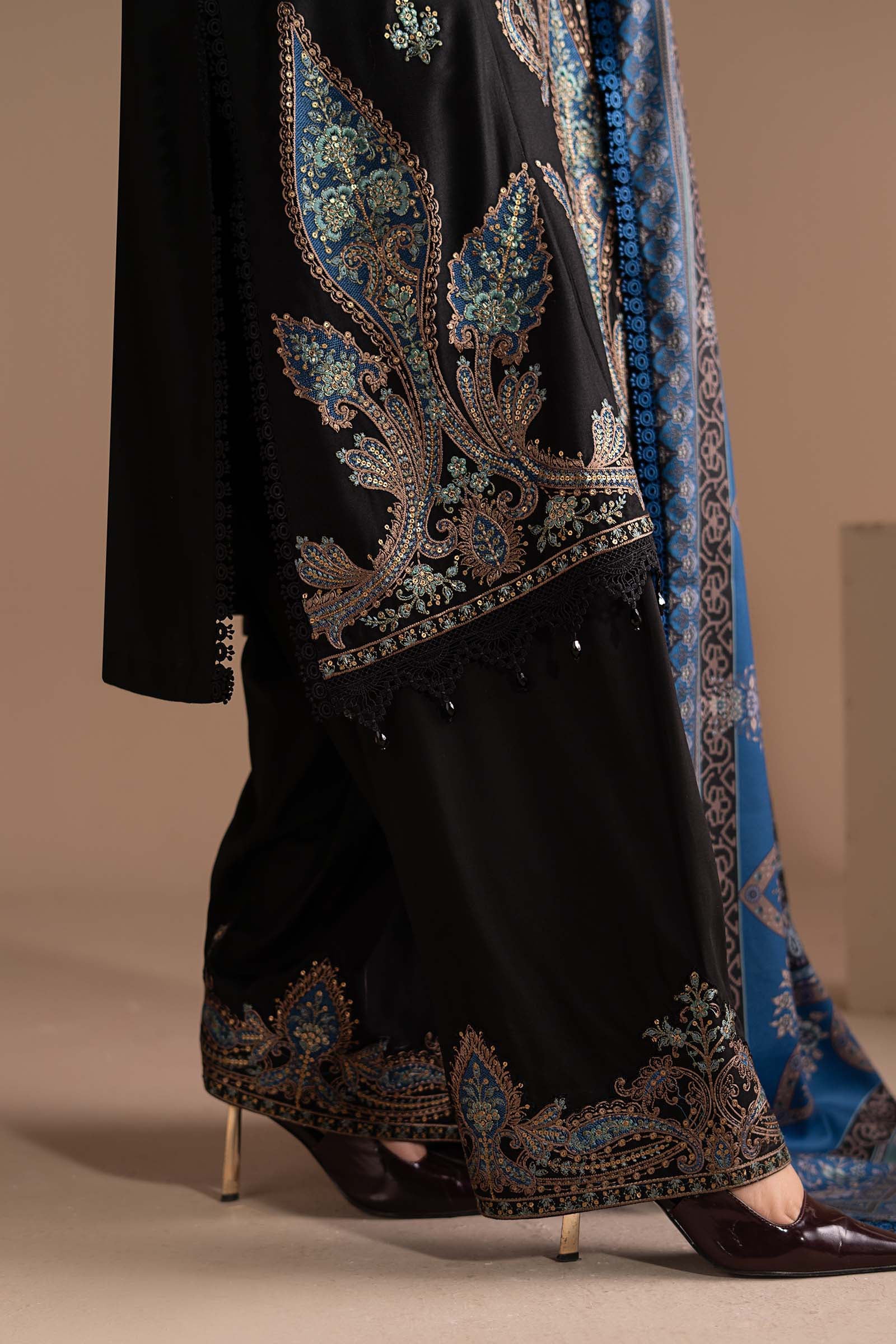 3 Piece Embroidered Twill Linen Suit