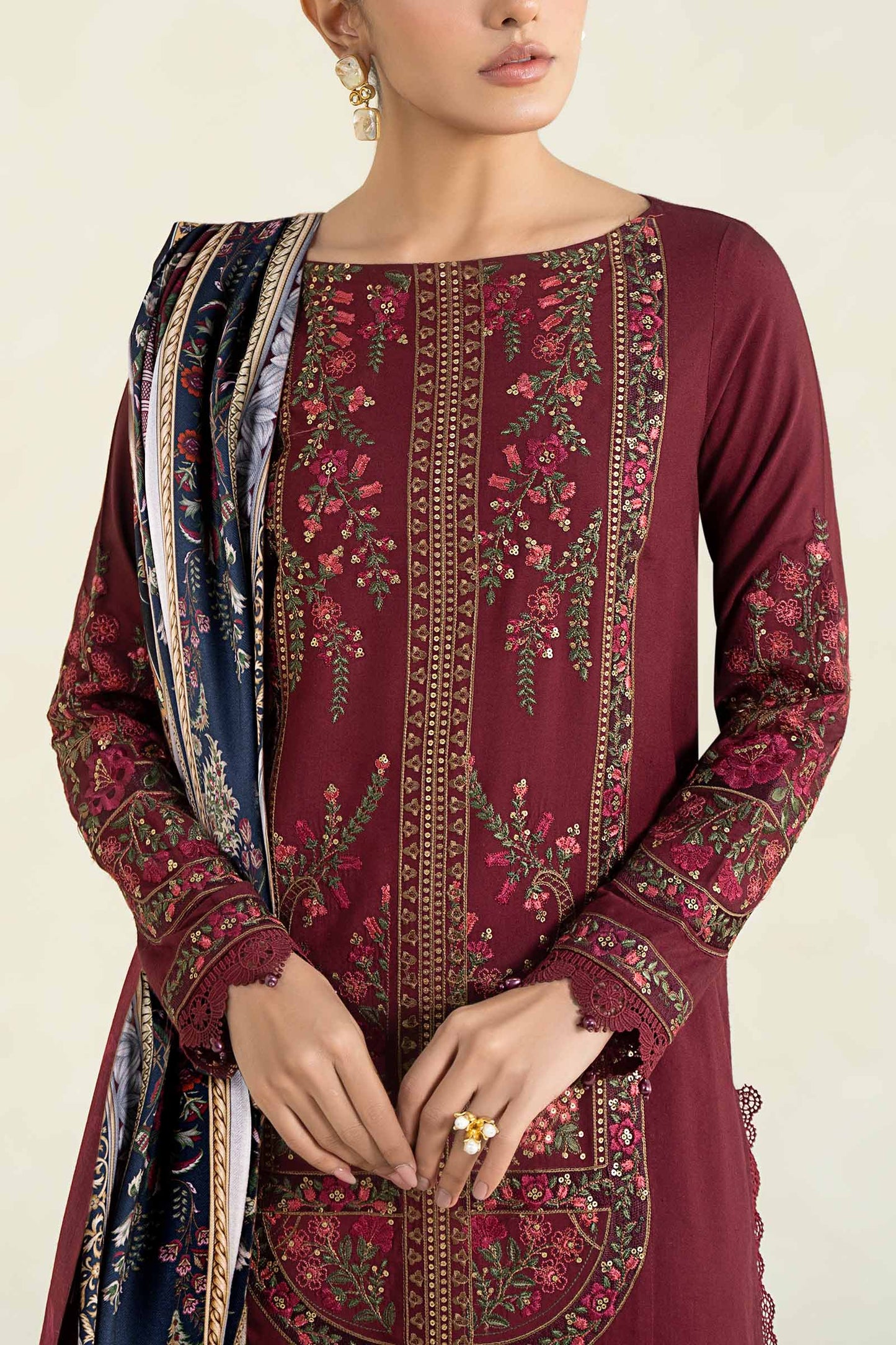 3 Piece Printed Linen Suit | MPS-2406-B