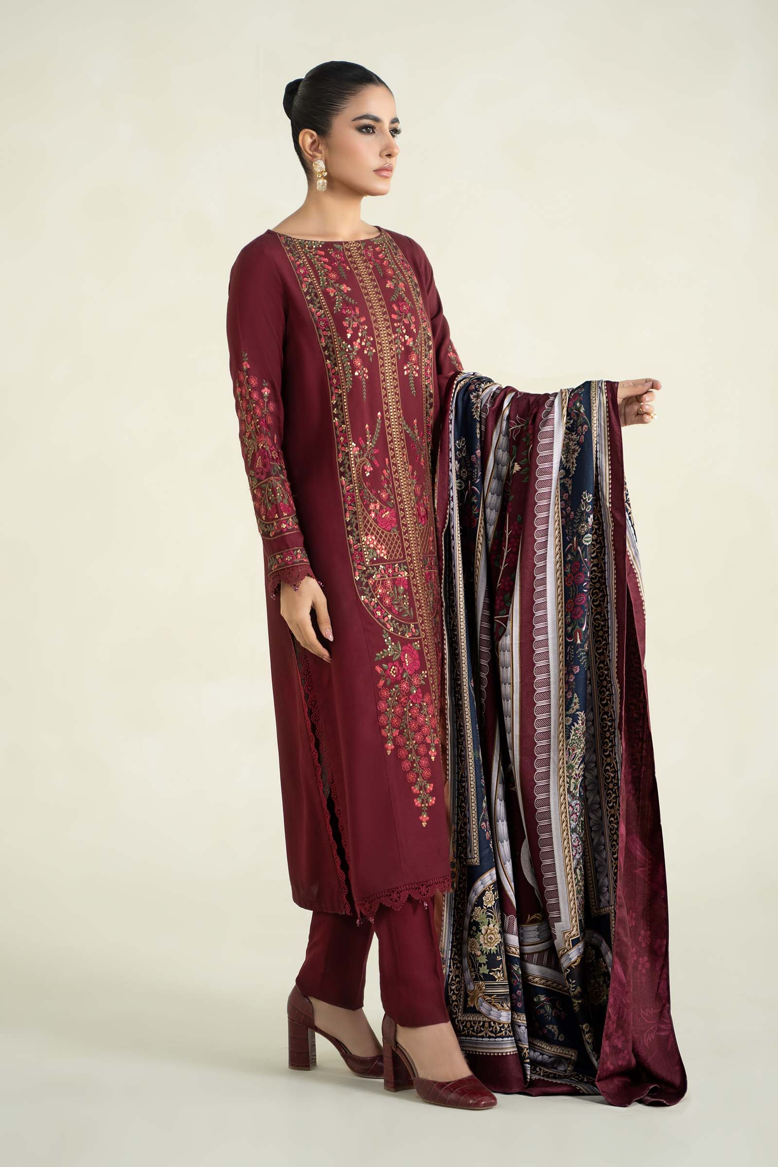 3 Piece Printed Linen Suit | MPS-2406-B
