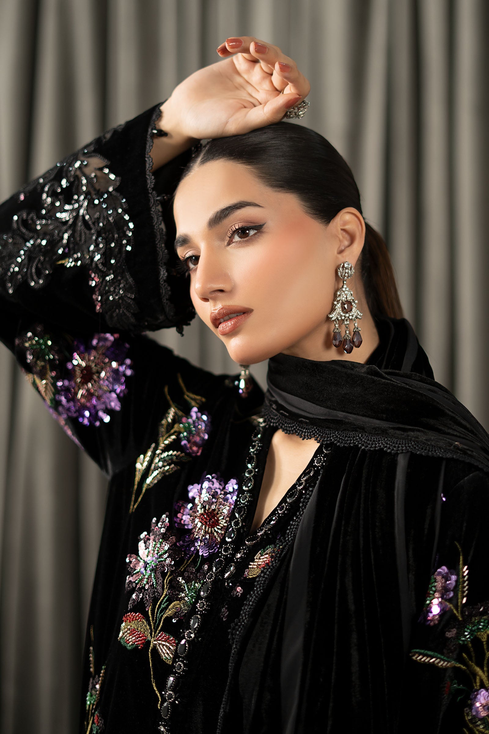 3 Piece Embroidered Velvet Suit