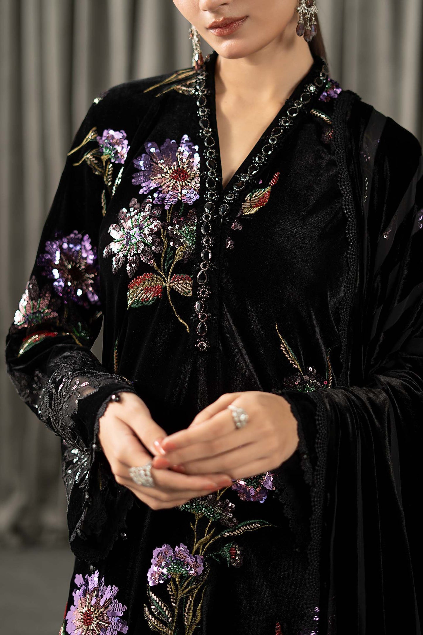 3 Piece Embroidered Velvet Suit