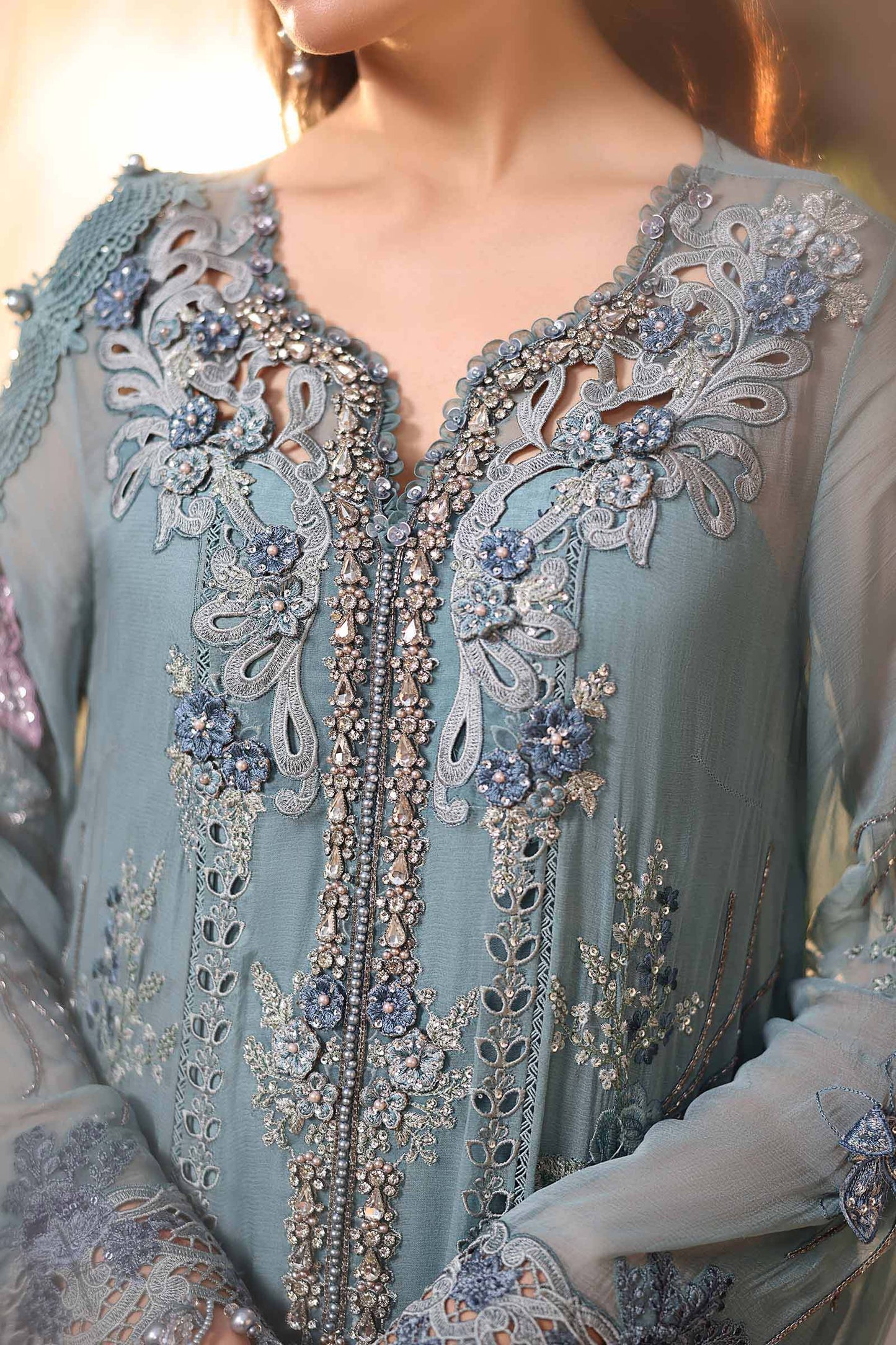 3 Piece Unstitched Embroidered Chiffon Suit