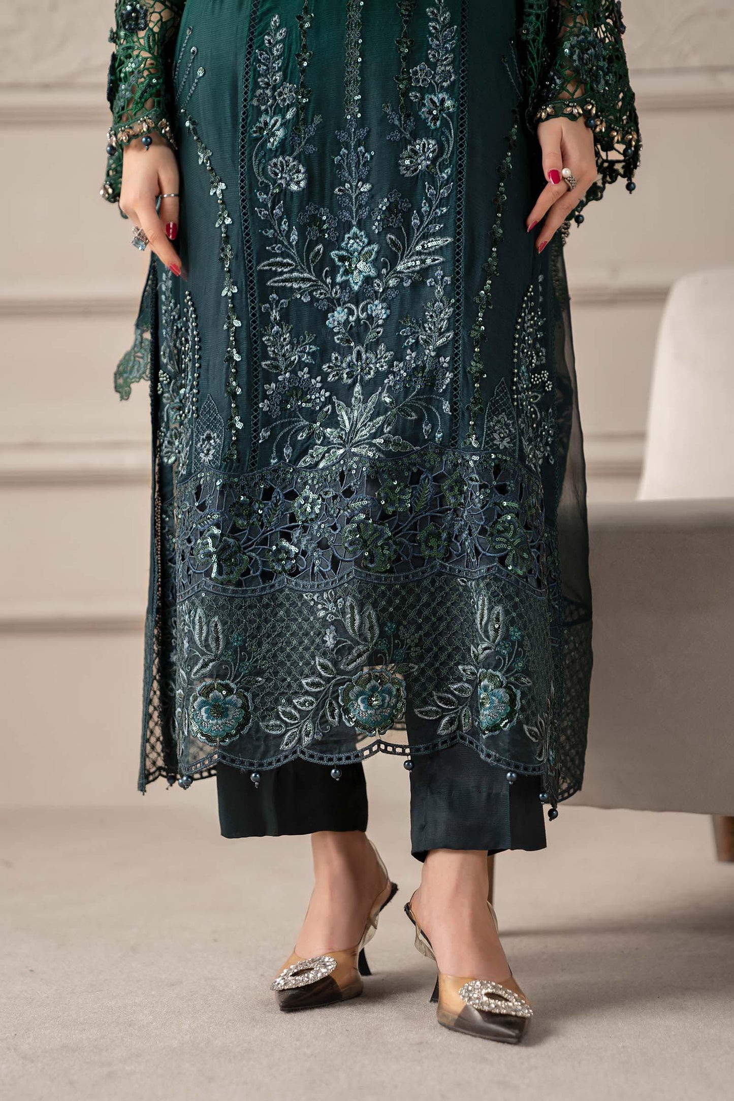3 Piece Embroidered Chiffon Suit | MCS-25-106