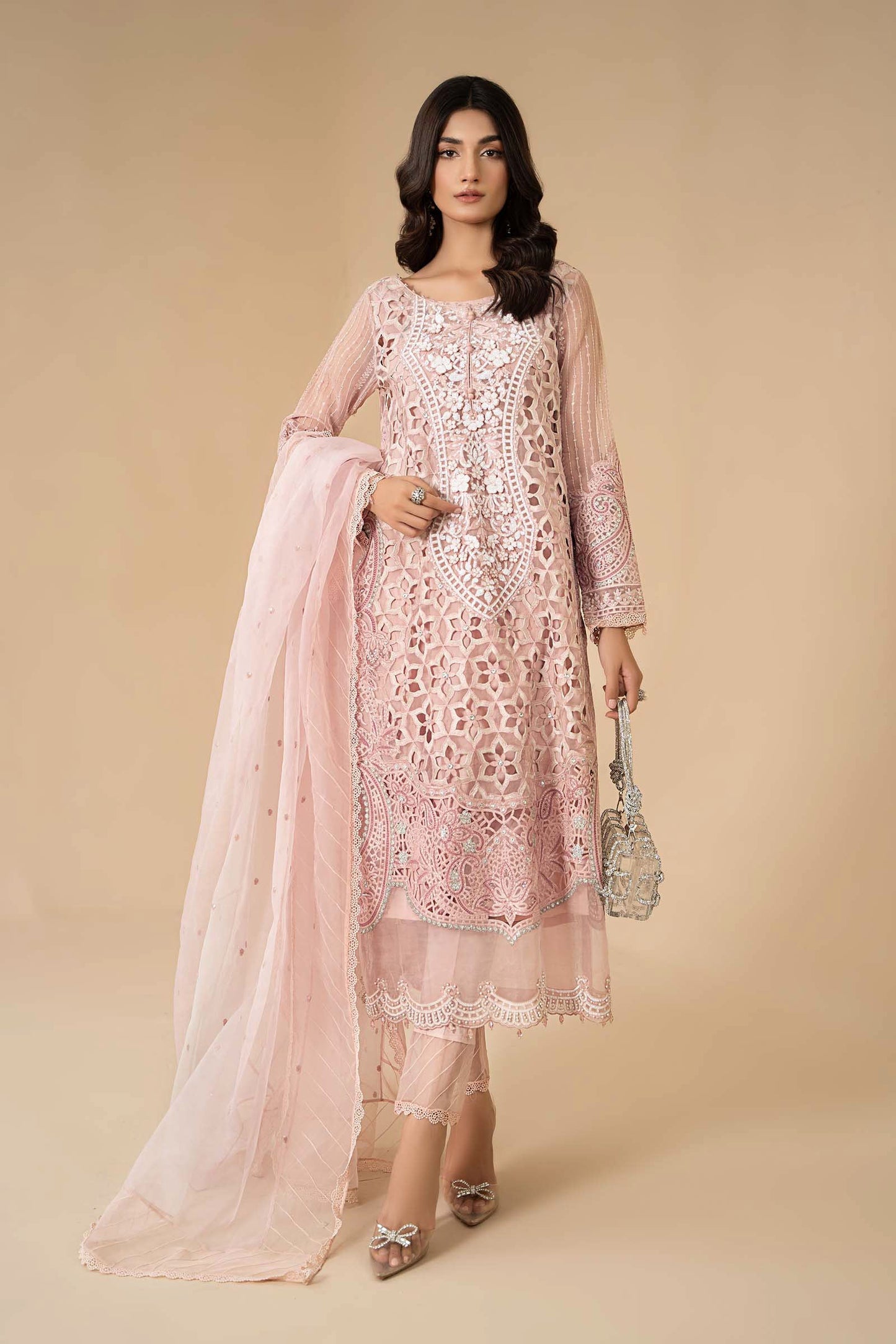 3 Piece Embroidered Organza Suit | ELS-24-06