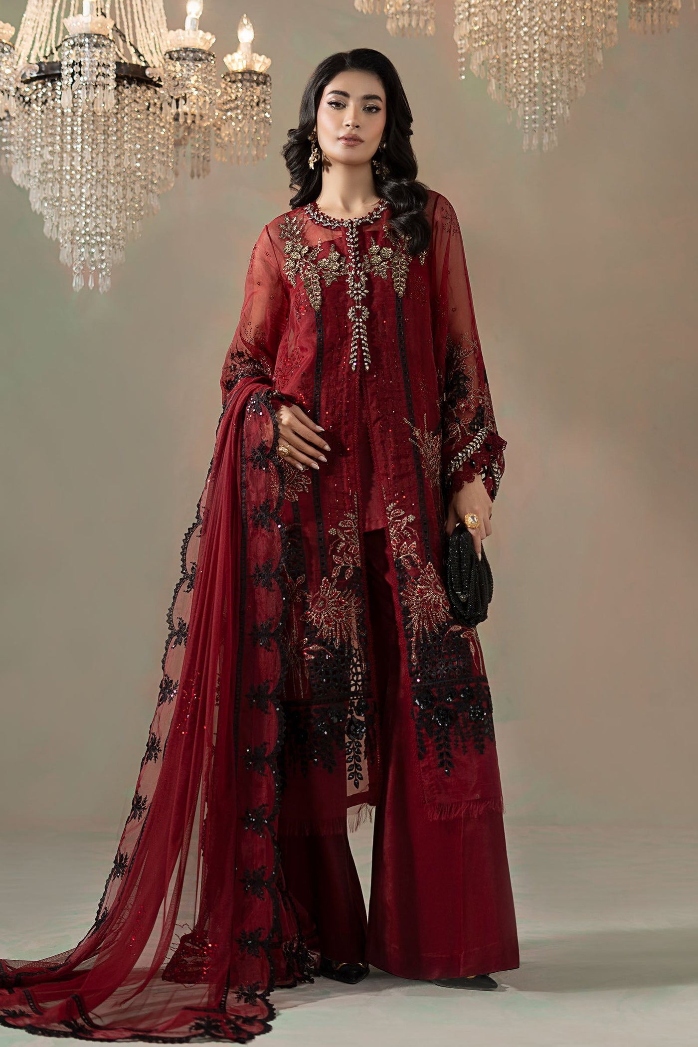 3 Piece Embroidered Organza Suit
