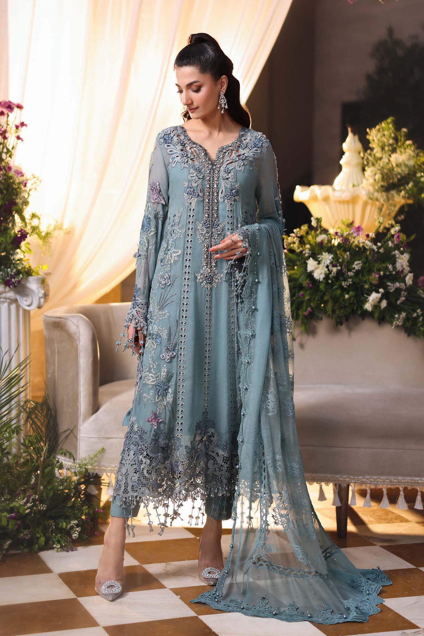 3 Piece Unstitched Embroidered Chiffon Suit