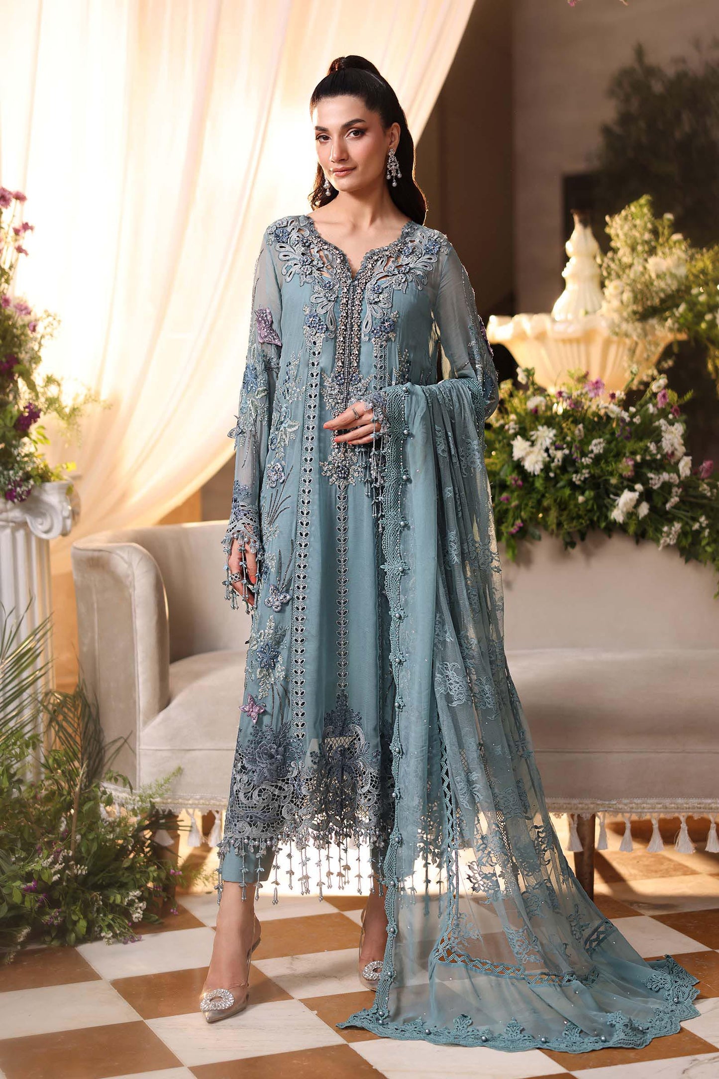 3 Piece Unstitched Embroidered Chiffon Suit