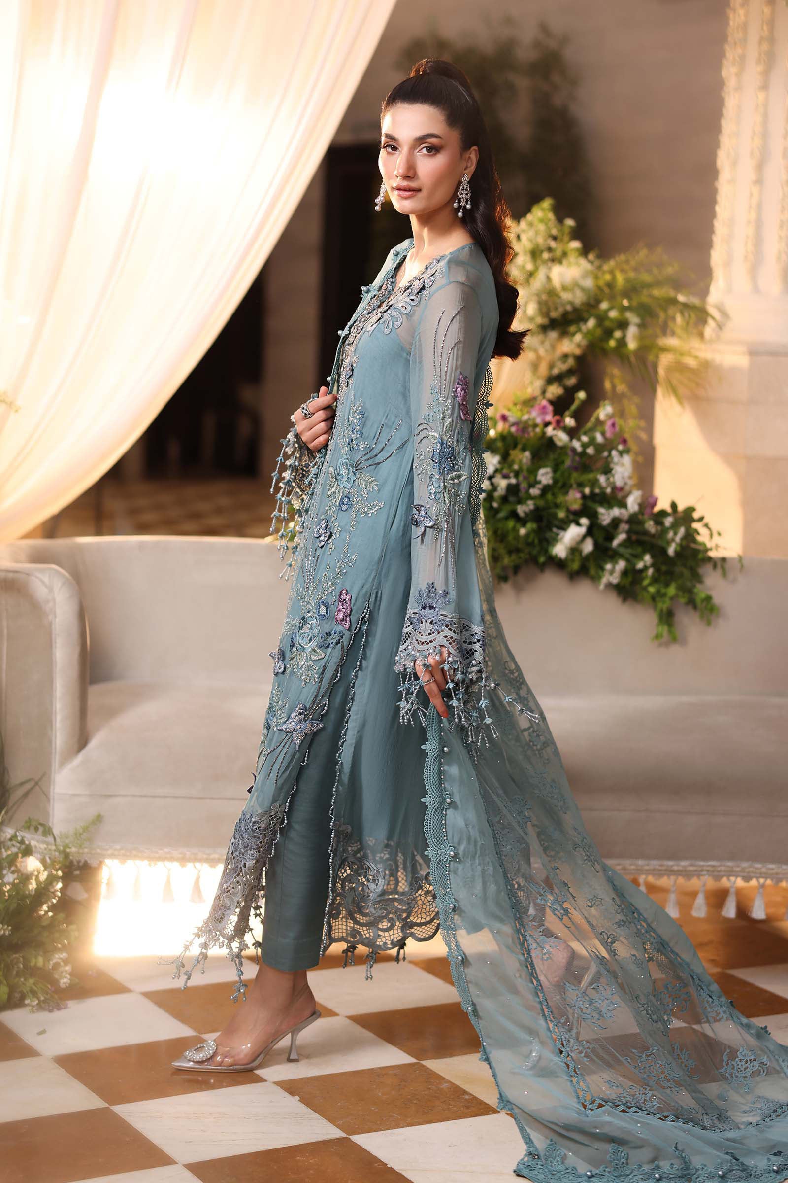 3 Piece Unstitched Embroidered Chiffon Suit