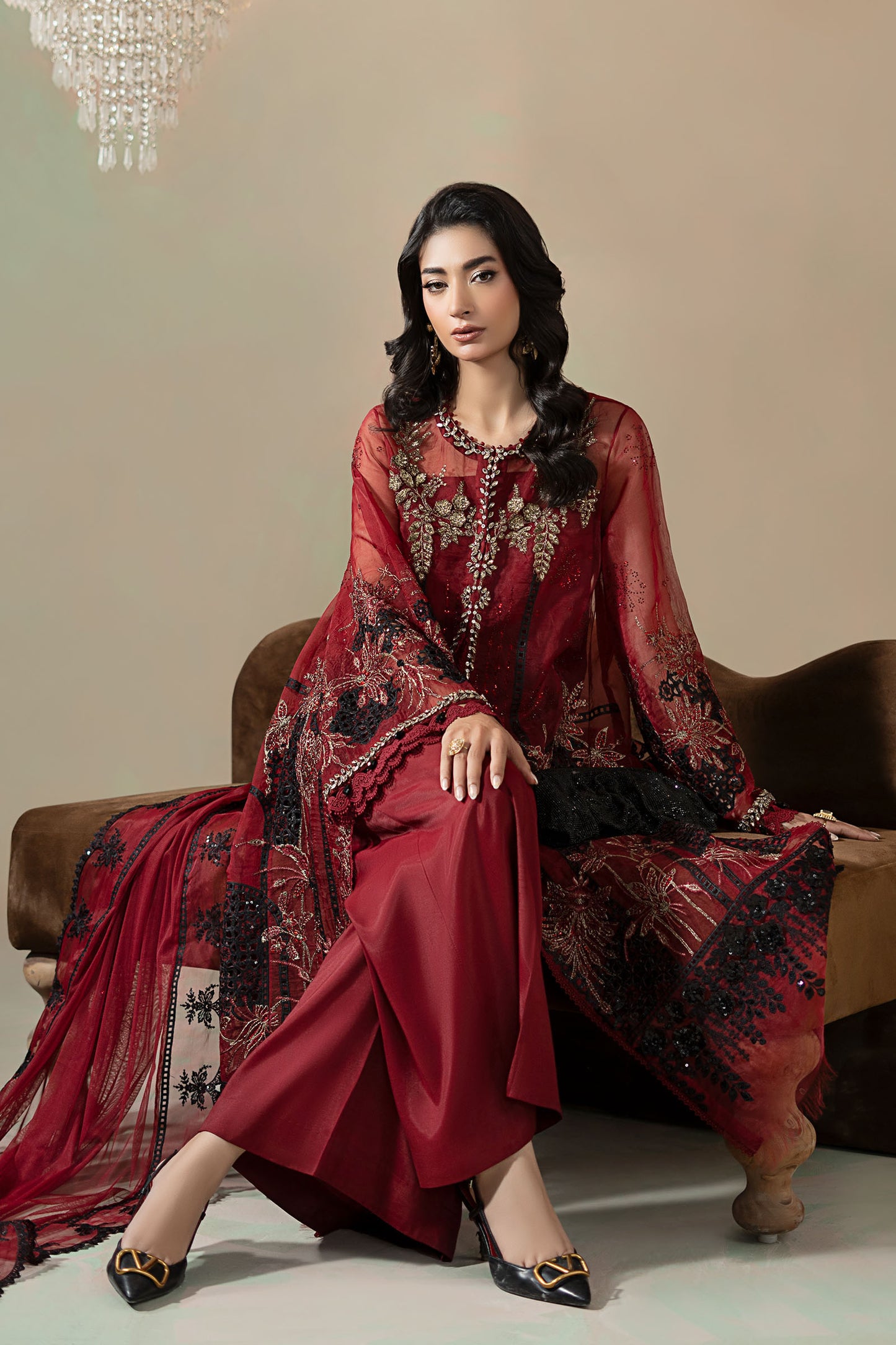 3 Piece Embroidered Organza Suit