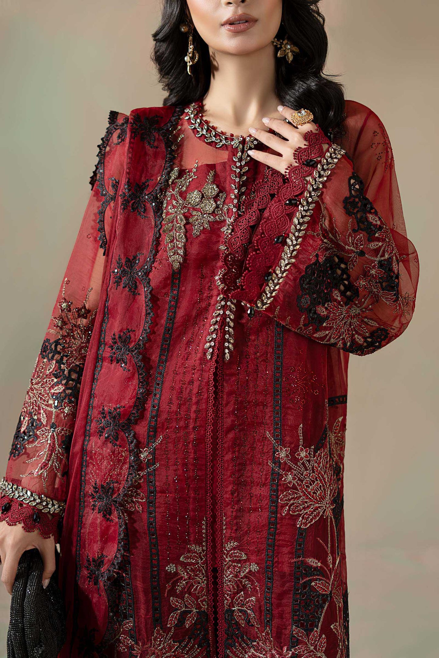 3 Piece Embroidered Organza Suit