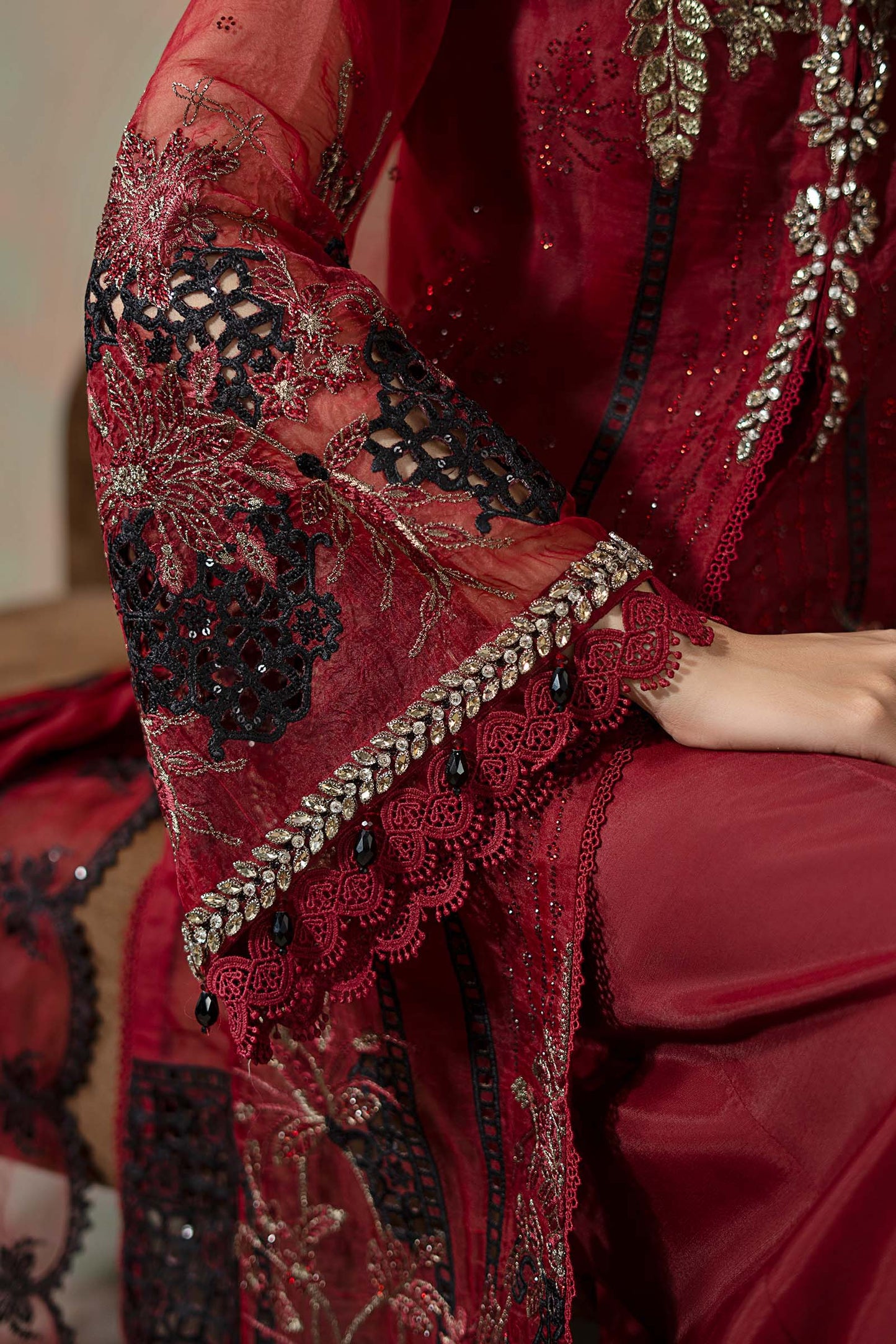 3 Piece Embroidered Organza Suit