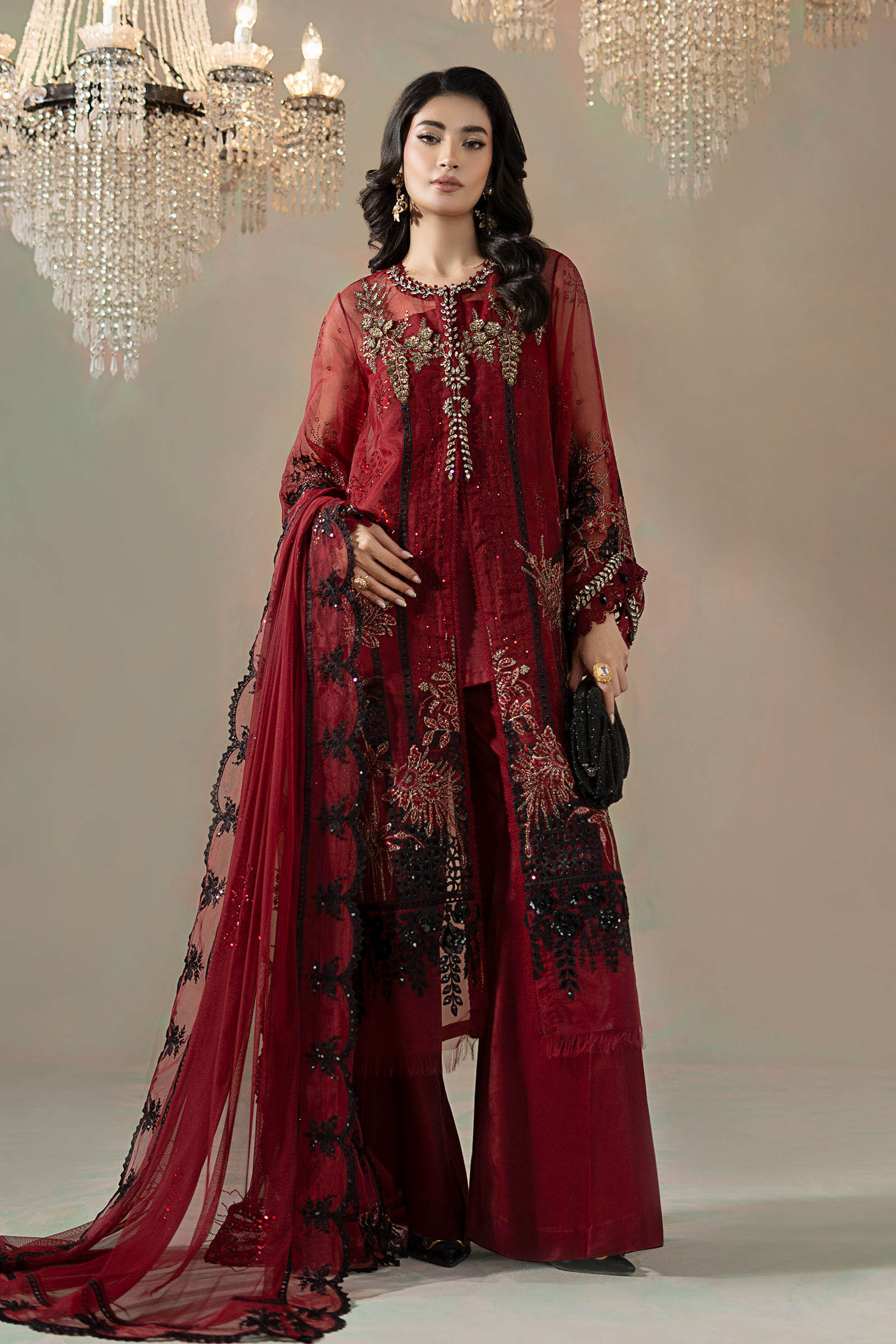 3 Piece Embroidered Organza Suit