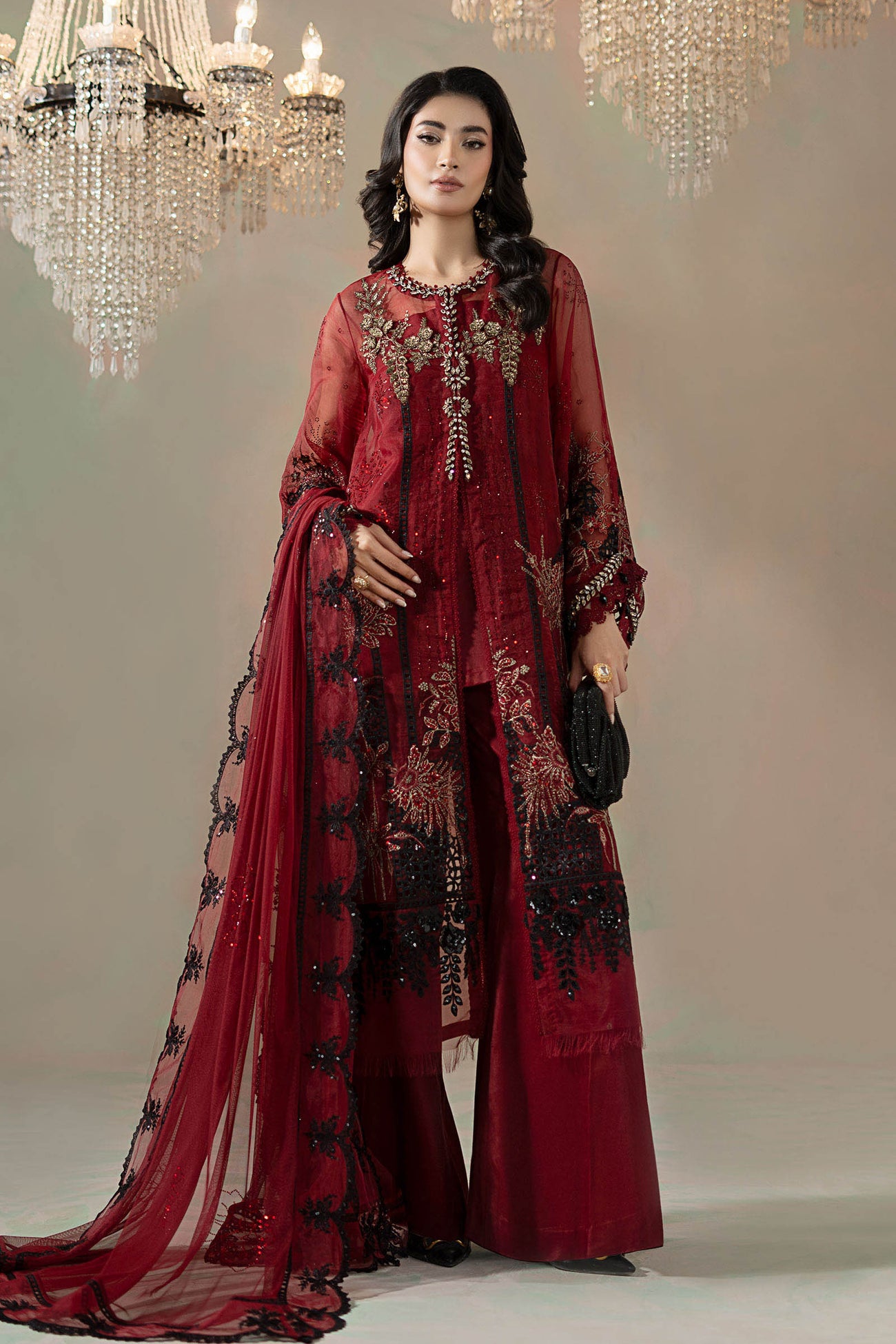 3 Piece Embroidered Organza Suit