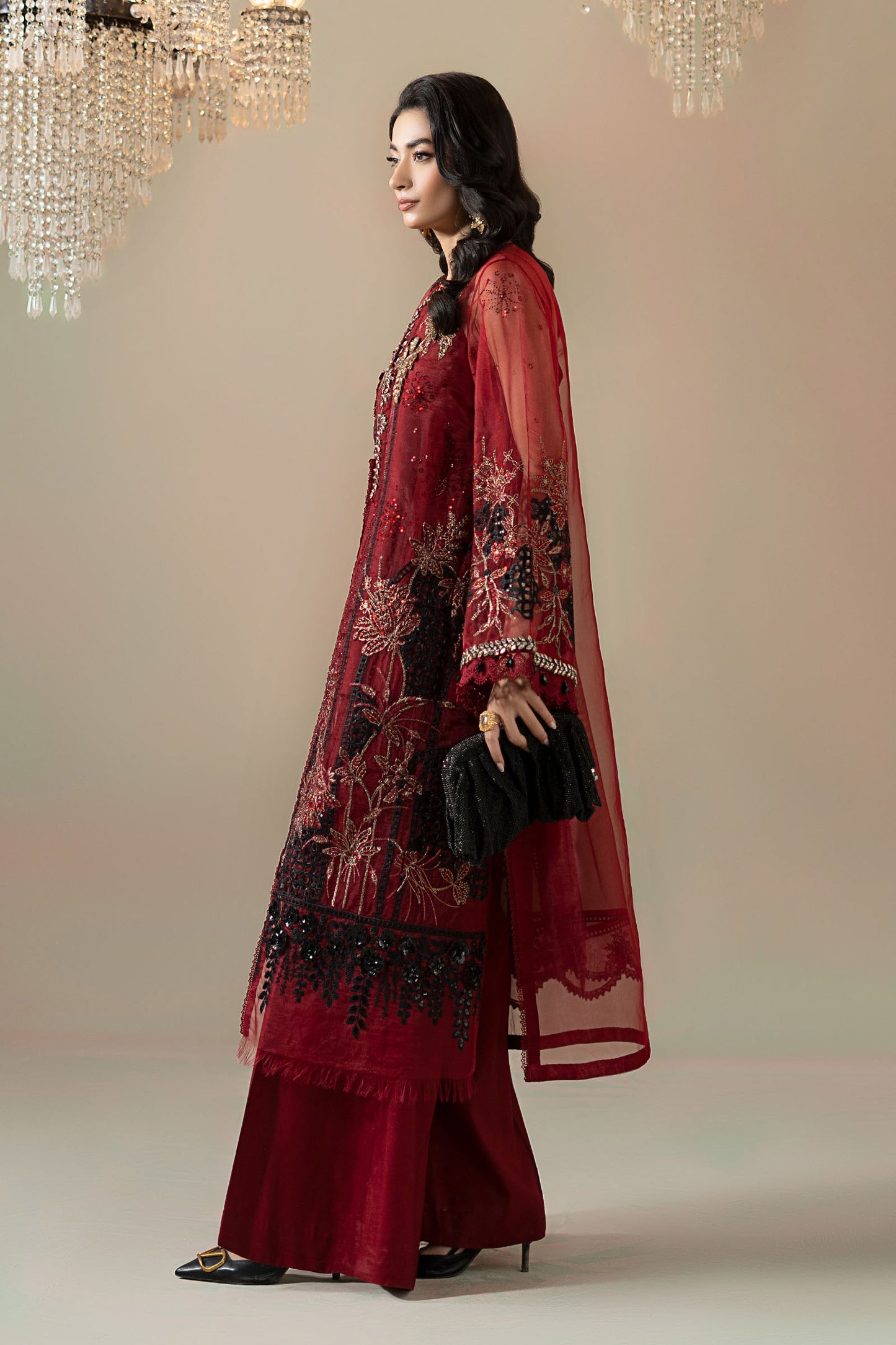 3 Piece Embroidered Organza Suit