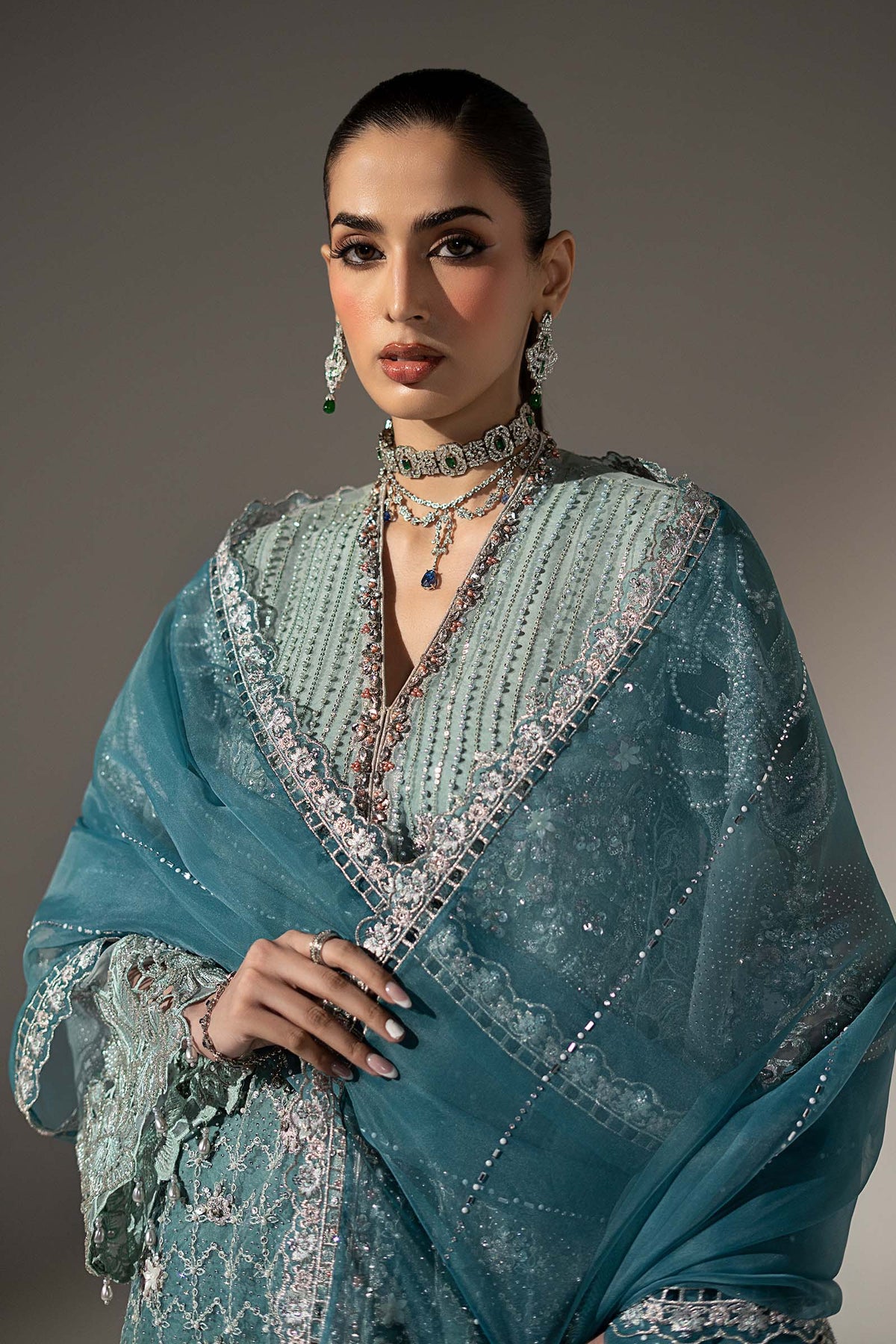 3 Piece Embroidered Organza Suit