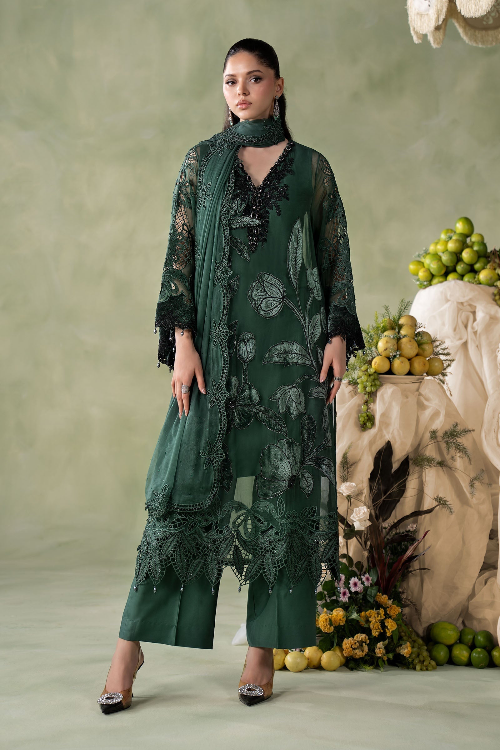 3 Piece Embroidered Chiffon Suit