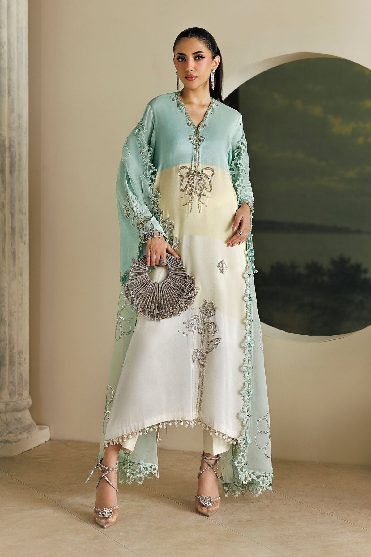 3 Piece Unstitched Embroidered Raw Silk Suit