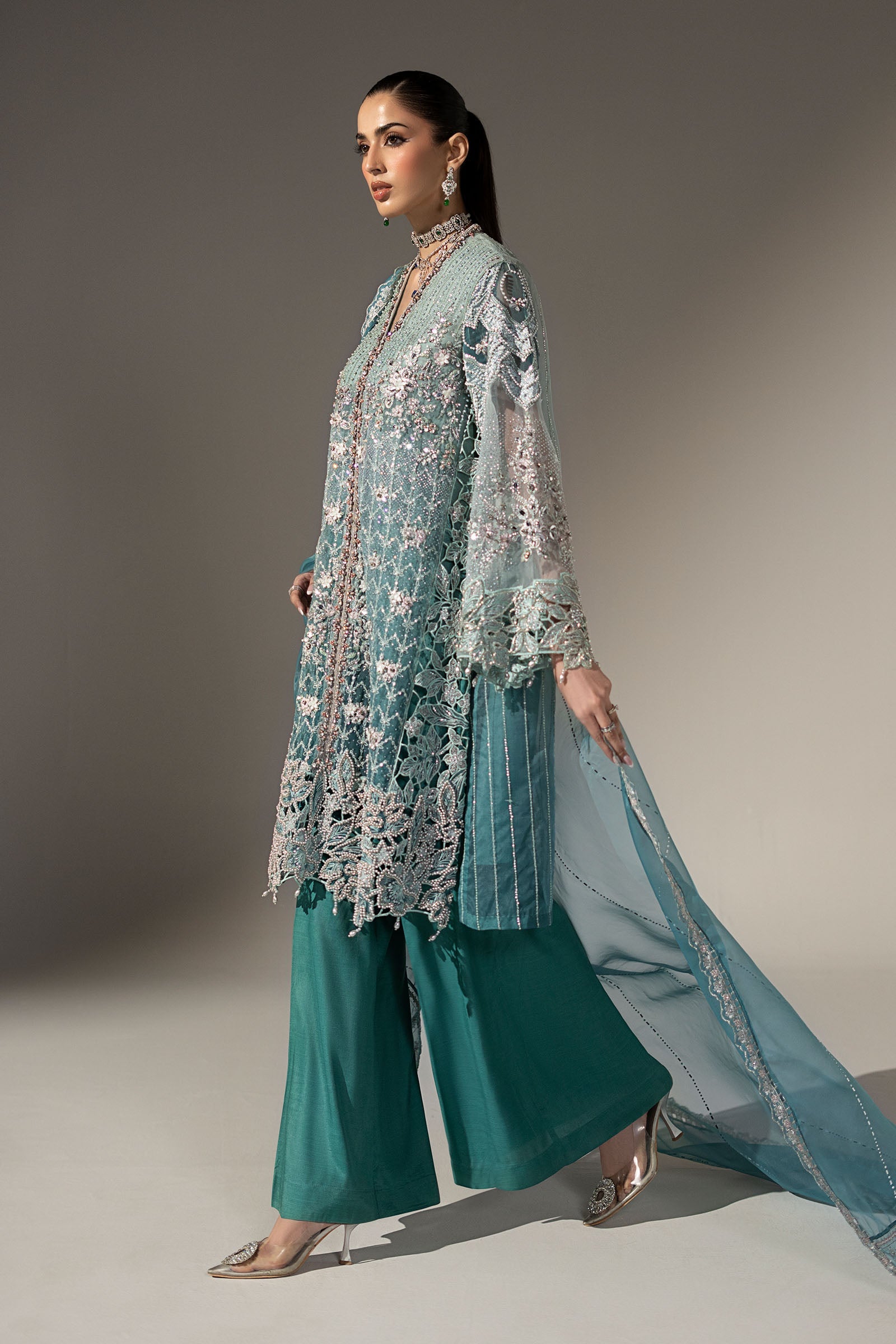3 Piece Embroidered Organza Suit