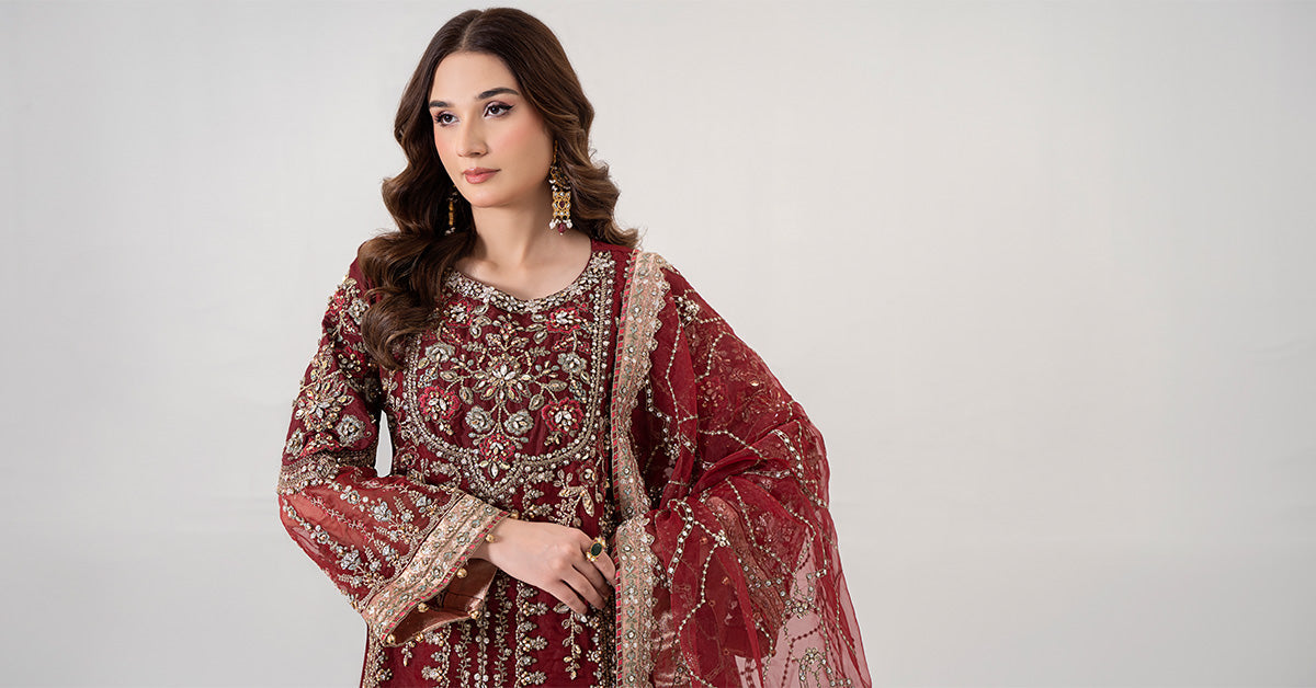 3 Piece Embroidered Organza Suit | BDS-2807