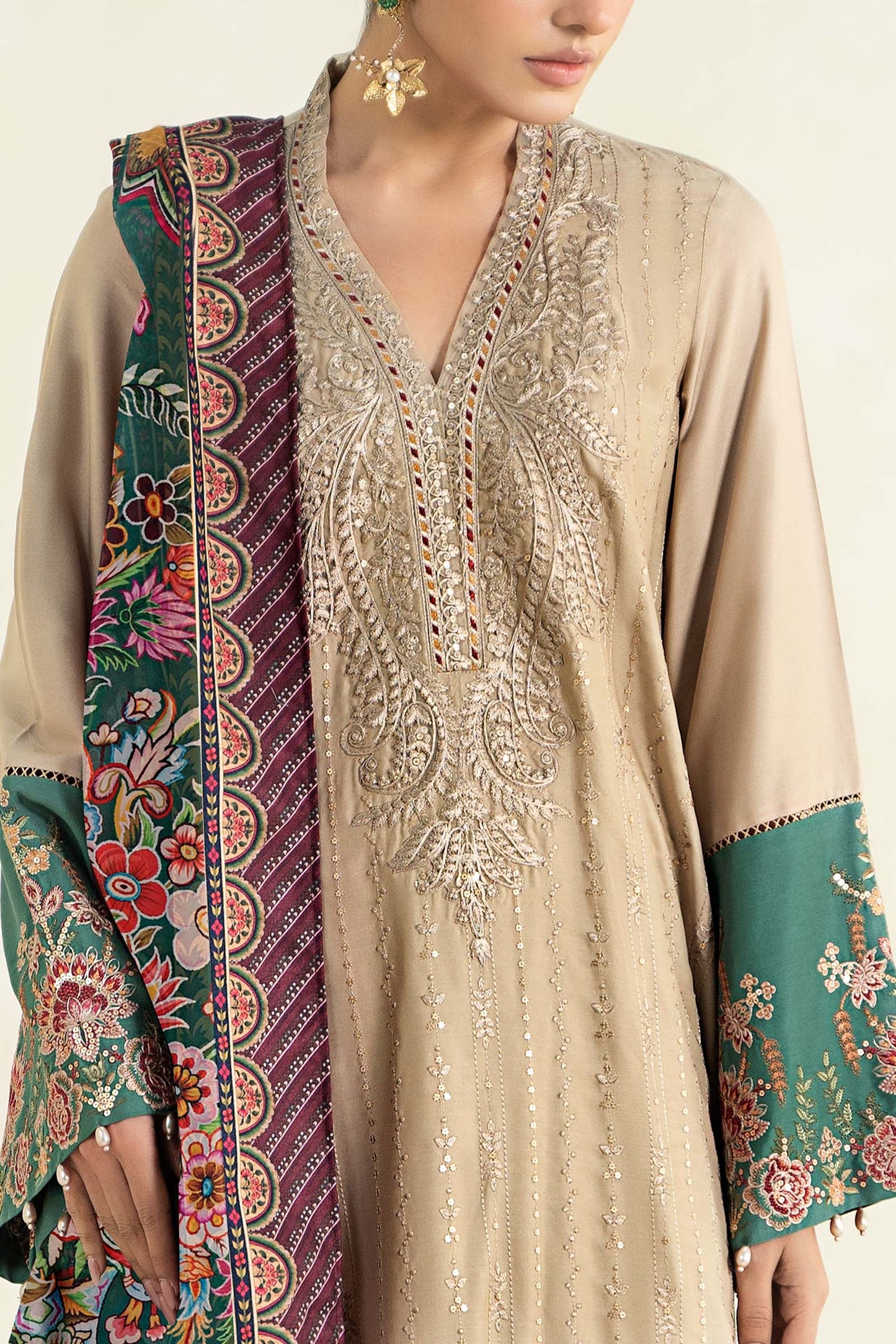 3 Piece Printed Linen Suit | MPS-2407-A