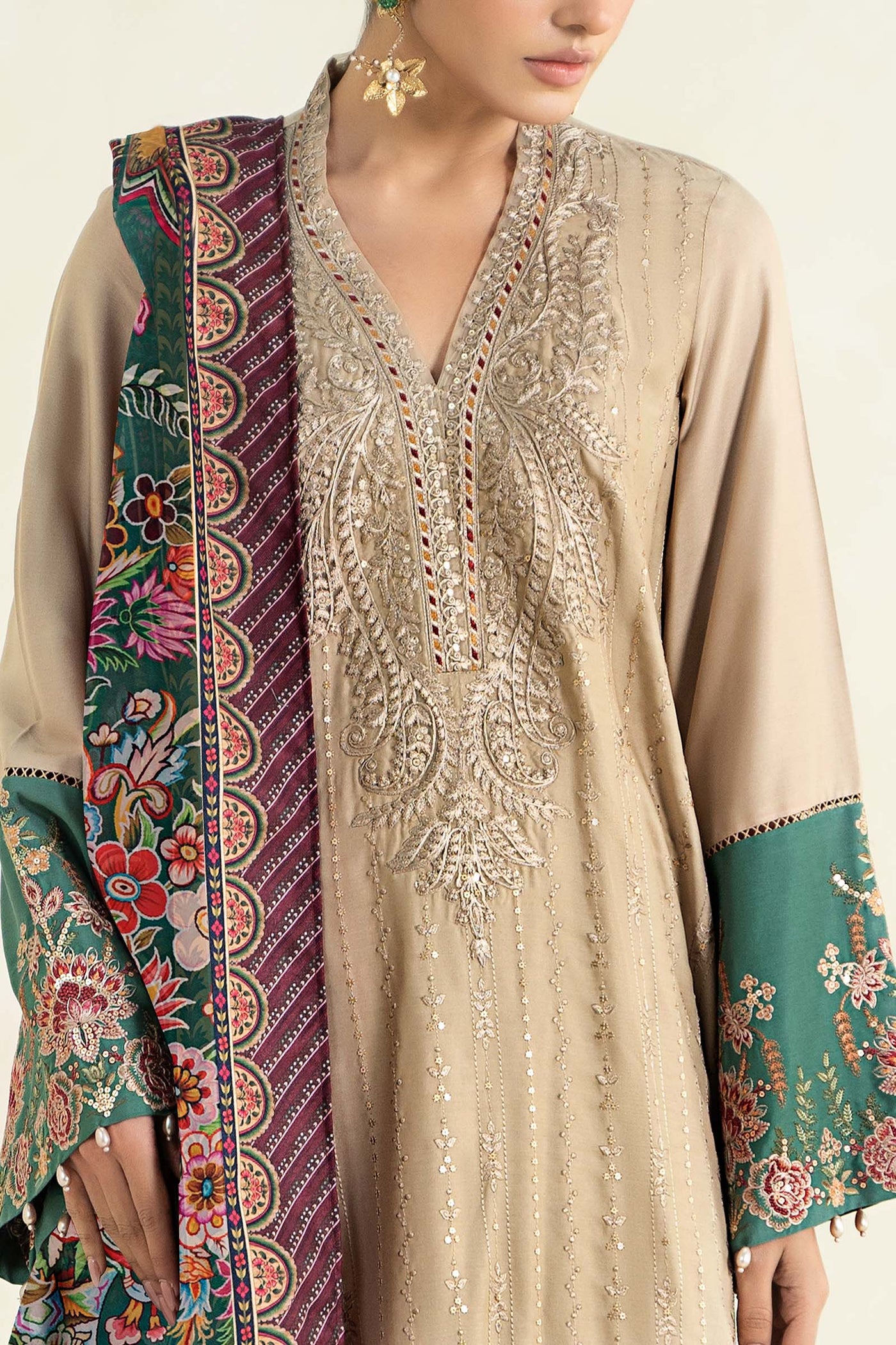 3 Piece Printed Linen Suit | MPS-2407-A