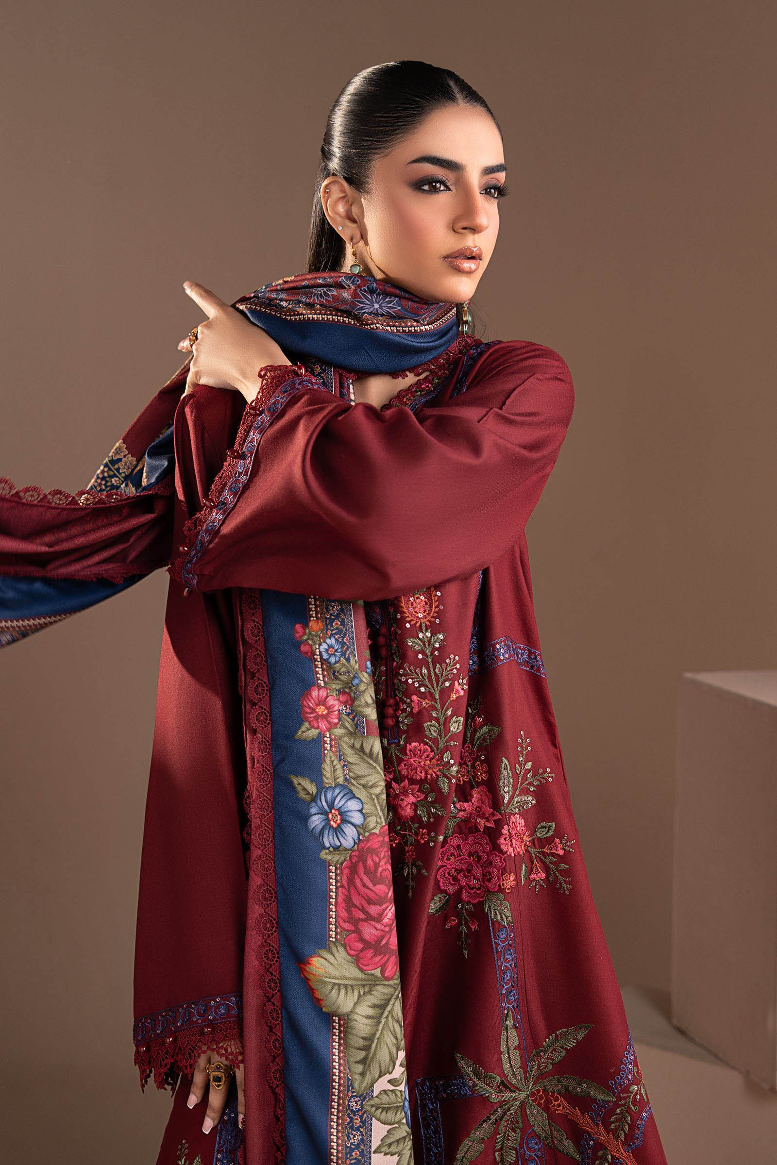 3 Piece Embroidered Twill Linen Suit