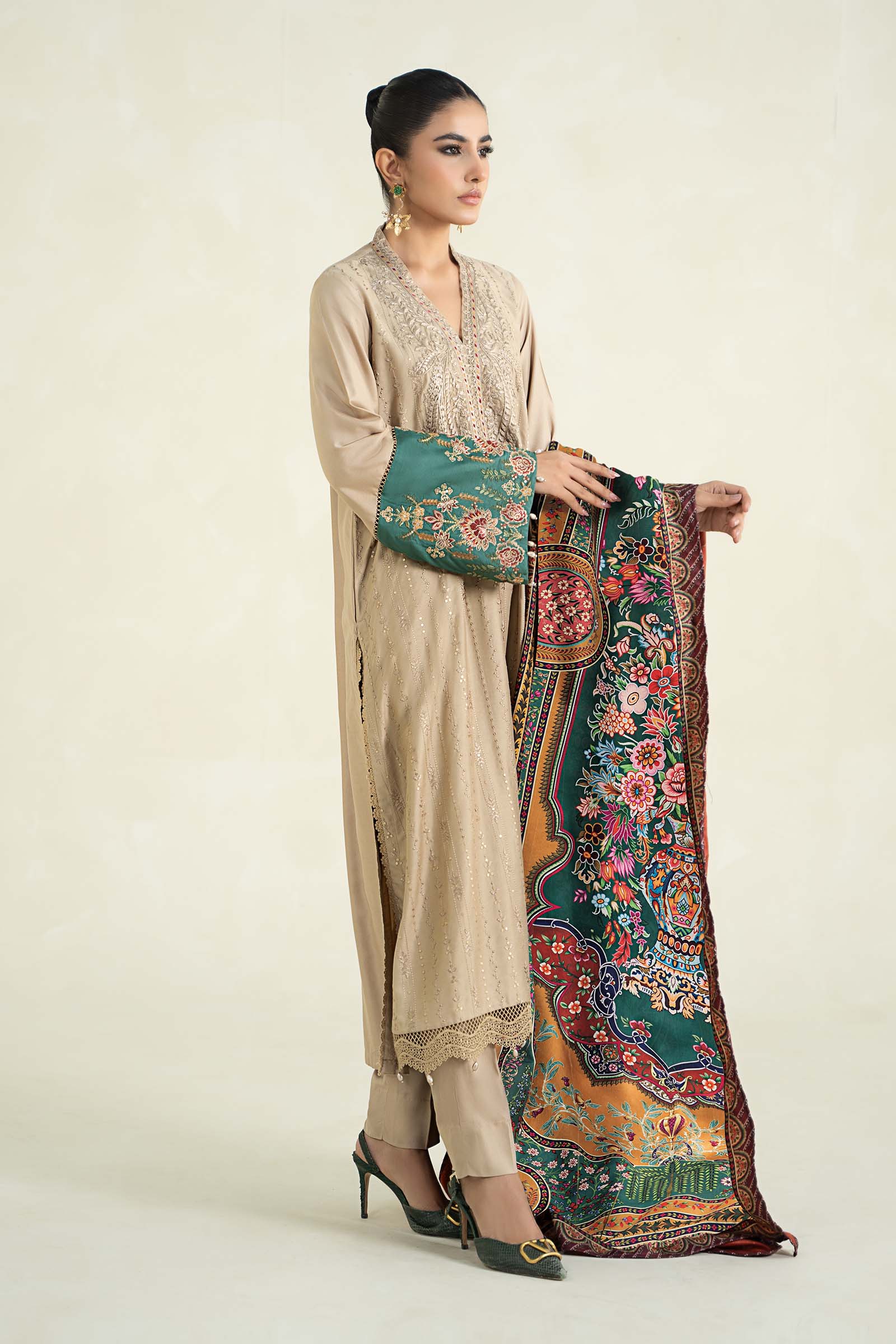 3 Piece Printed Linen Suit | MPS-2407-A