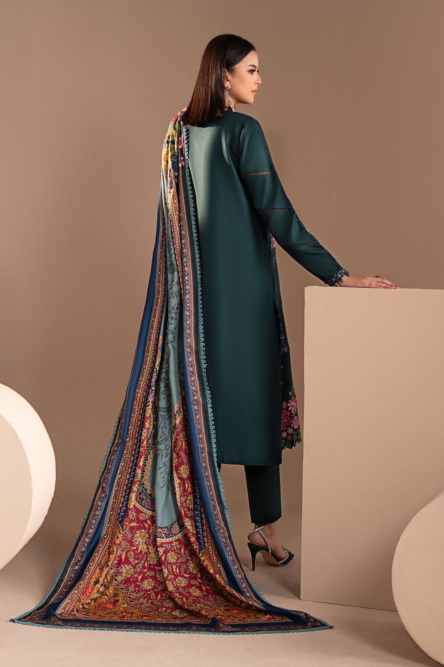 3 Piece Embroidered Twill Linen Suit