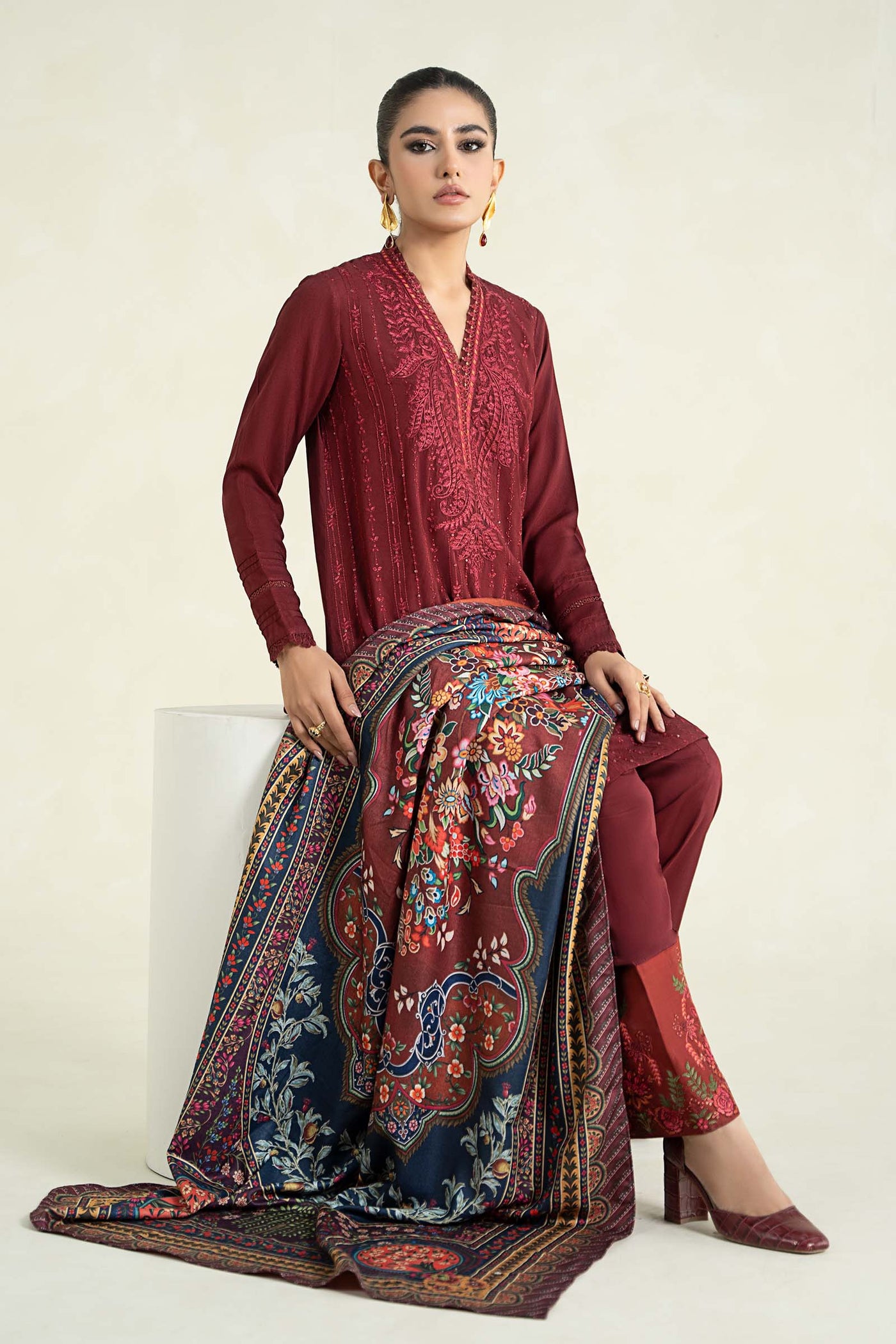 3 Piece Printed Linen Suit | MPS-2407-B