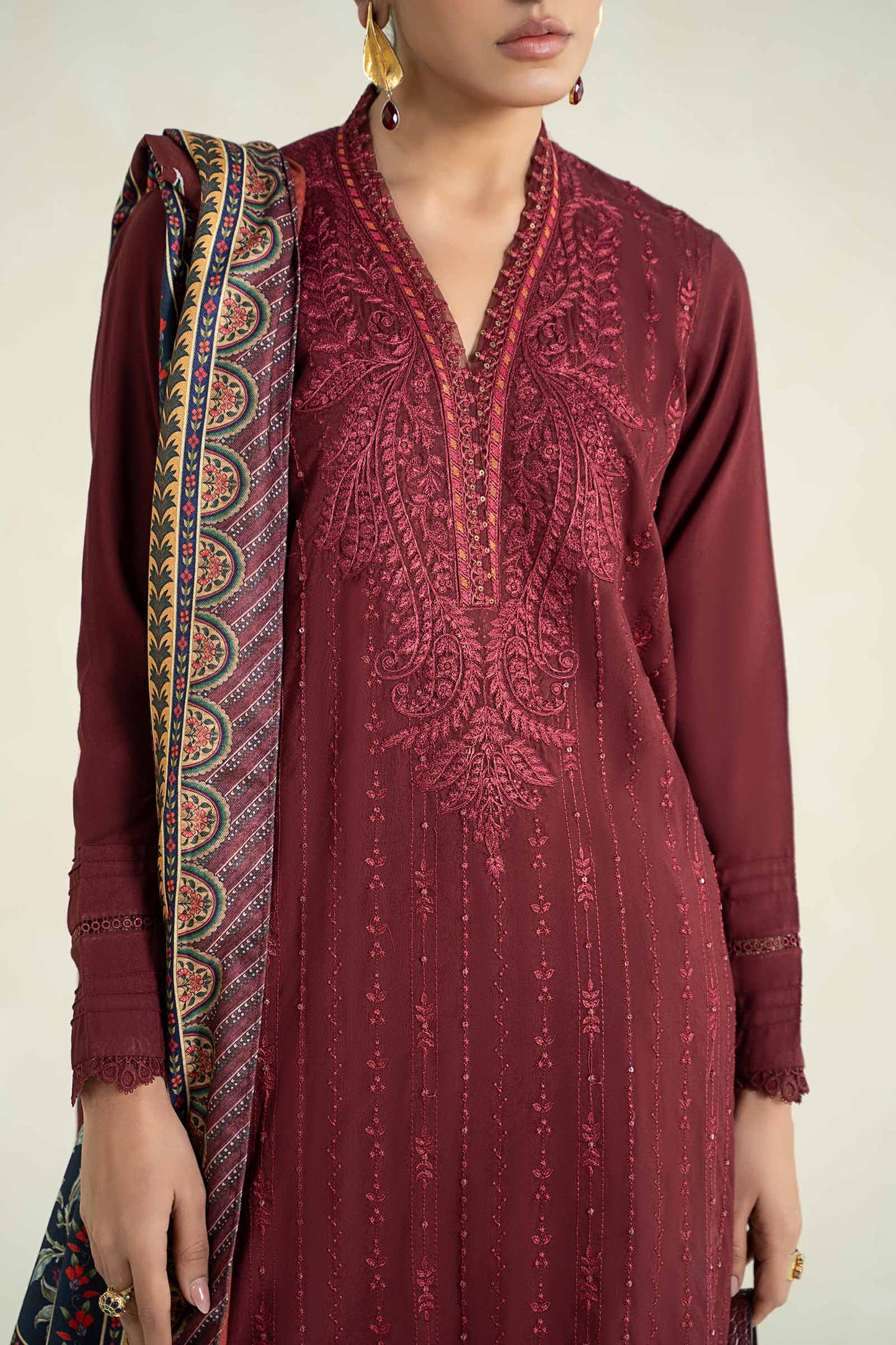 3 Piece Printed Linen Suit | MPS-2407-B