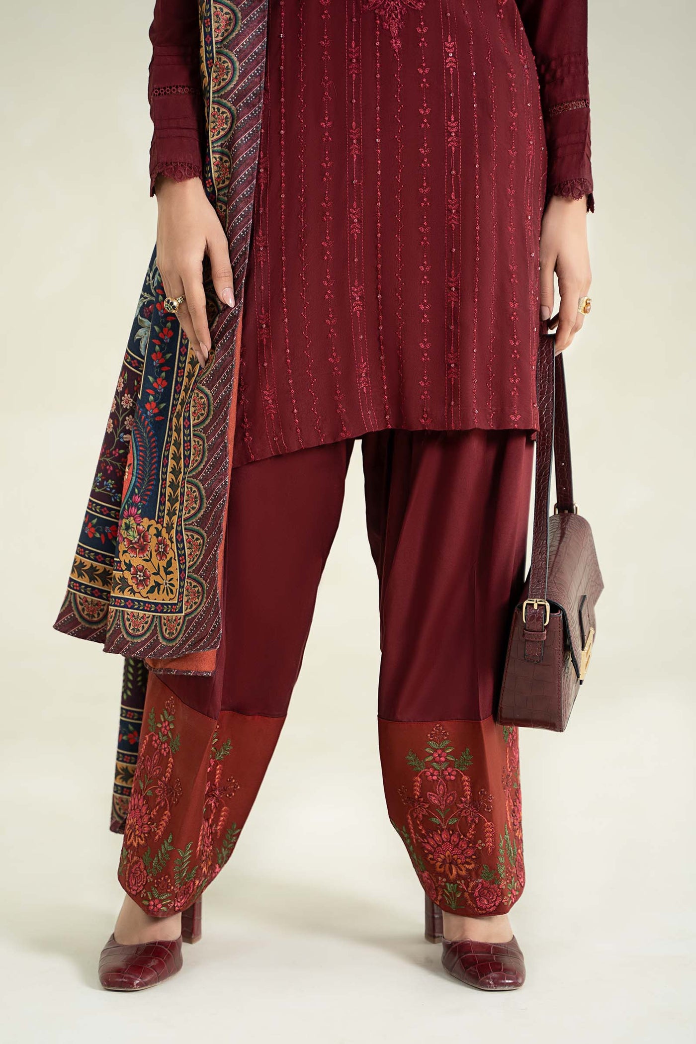 3 Piece Printed Linen Suit | MPS-2407-B