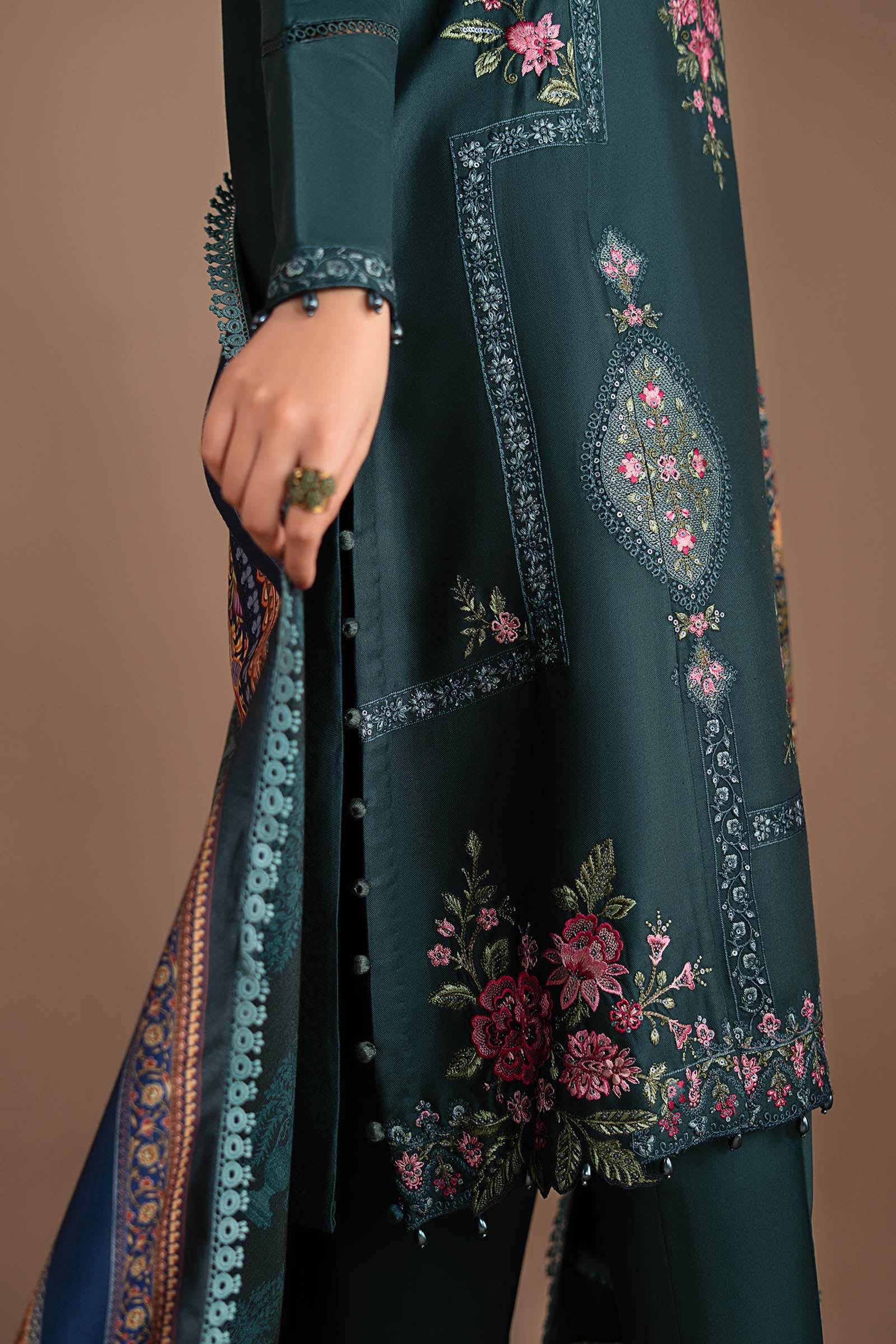 3 Piece Embroidered Twill Linen Suit