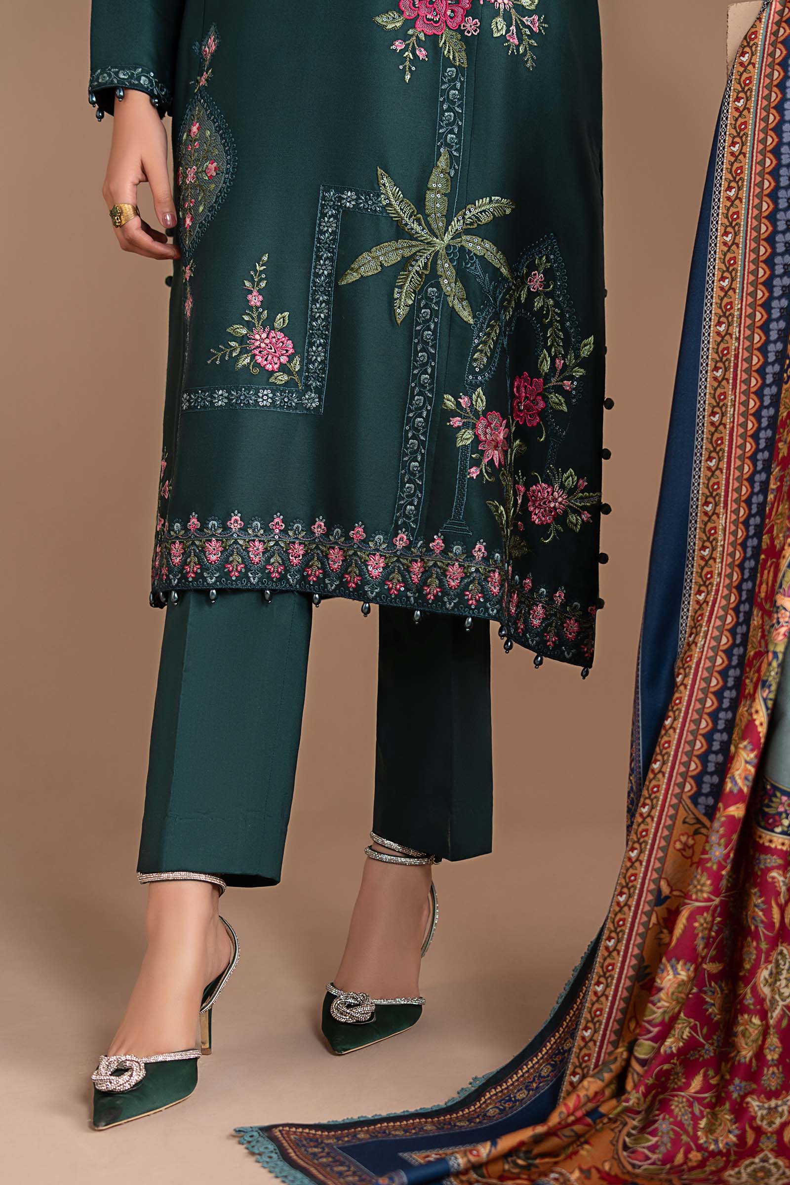 3 Piece Embroidered Twill Linen Suit