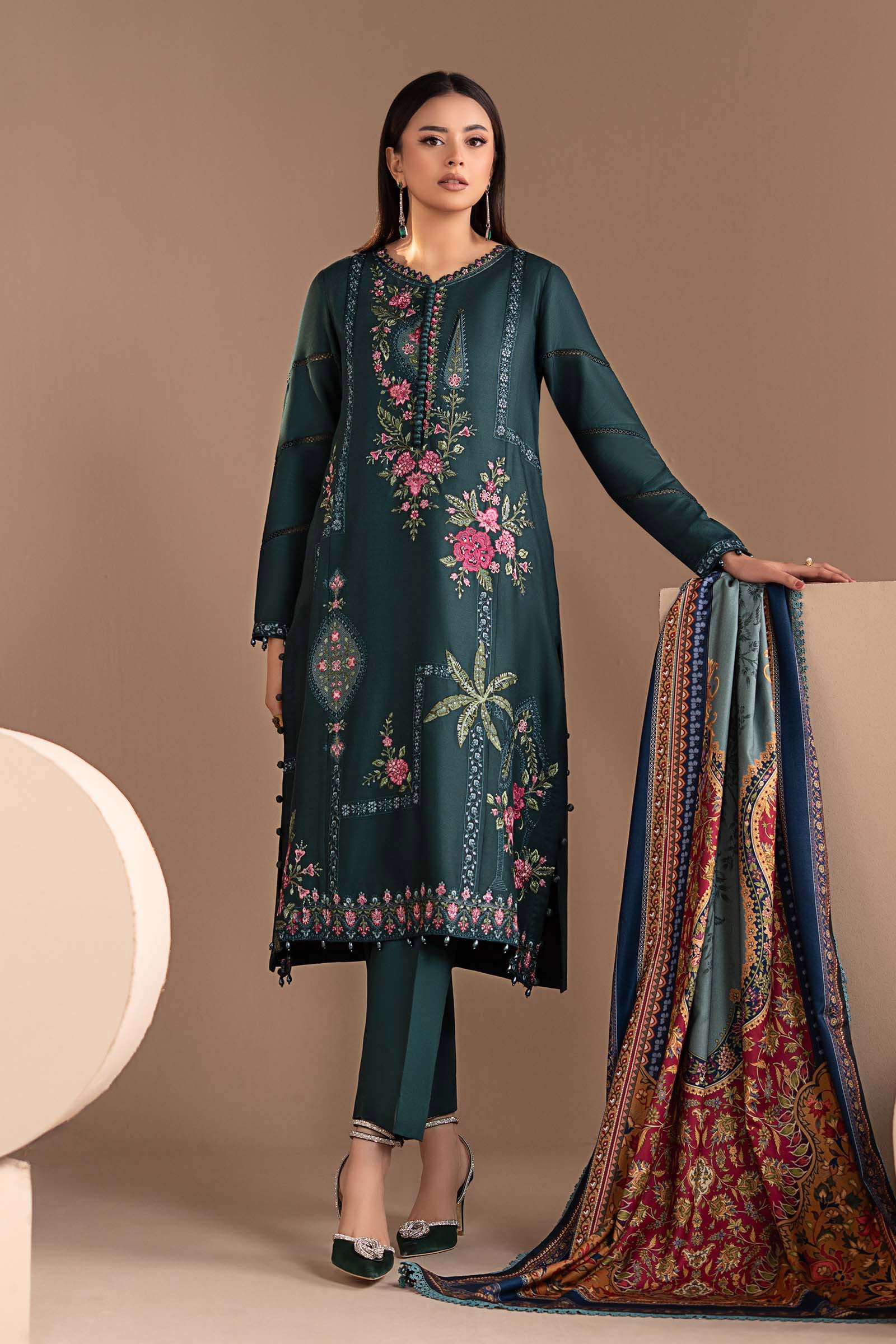 3 Piece Embroidered Twill Linen Suit