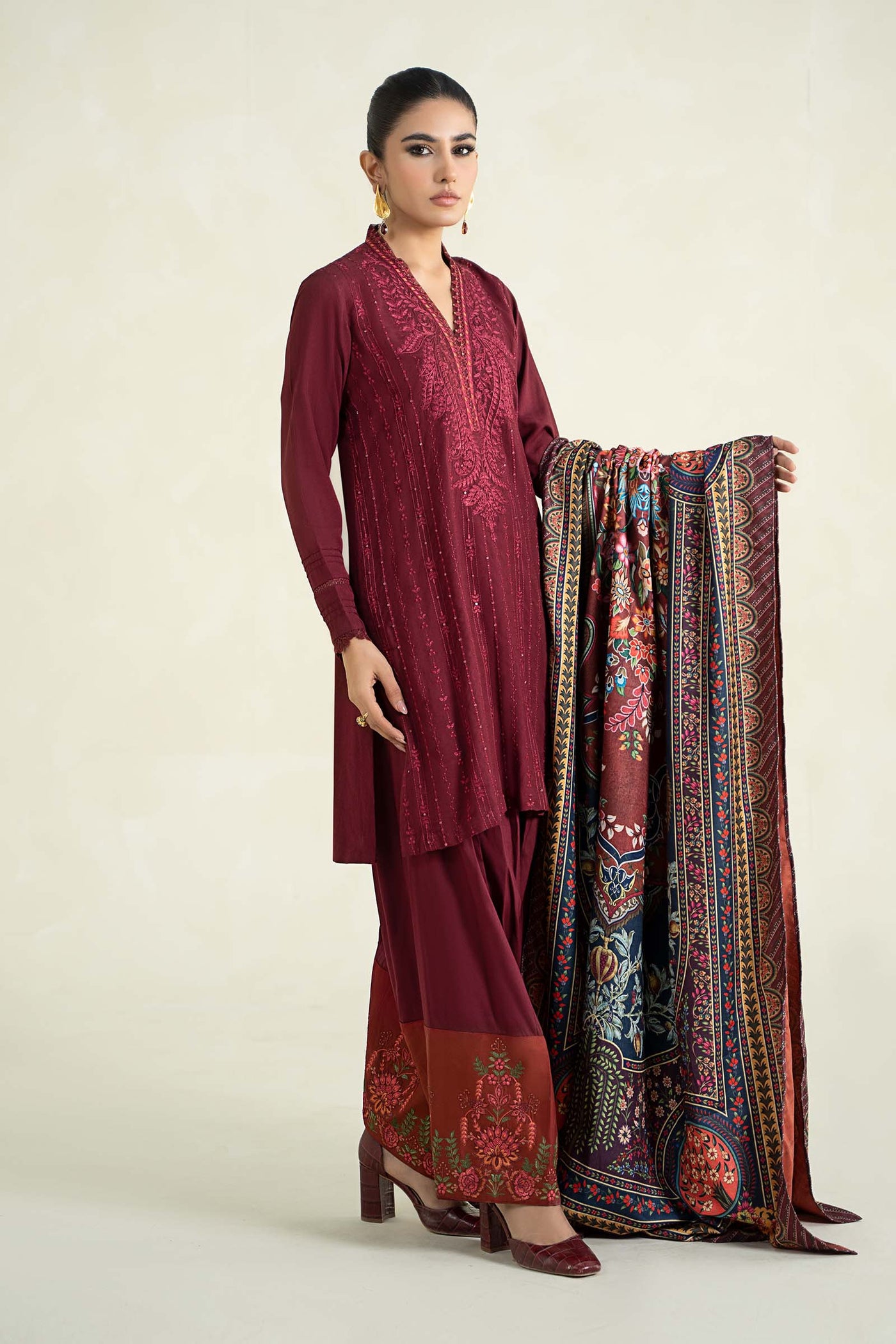3 Piece Printed Linen Suit | MPS-2407-B